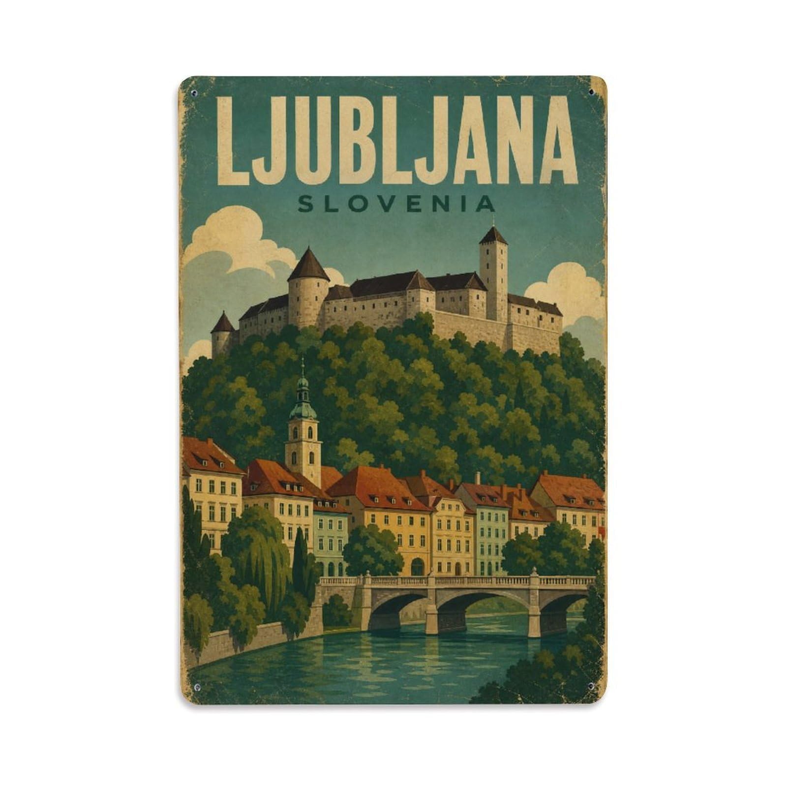 Travel Vintage Slovenia Ljubljana Metal Tin Sign Plaque Wall Decor for Cafe, Club Bar, Office, Garden Metal Poster 8x12Inch