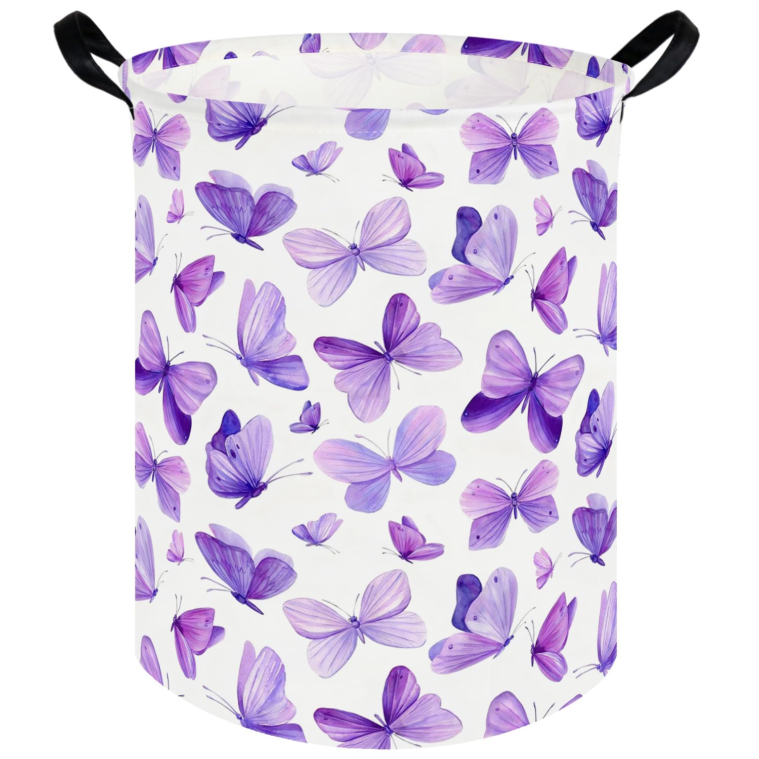 FXOCSHE Butterfly hamper,Purple Laundry Basket,Baby Nursery Hamper,Waterproof foldable girls toy storage box,Dirty Clothes Hampers,Flower house decor(Purple Butterflies)