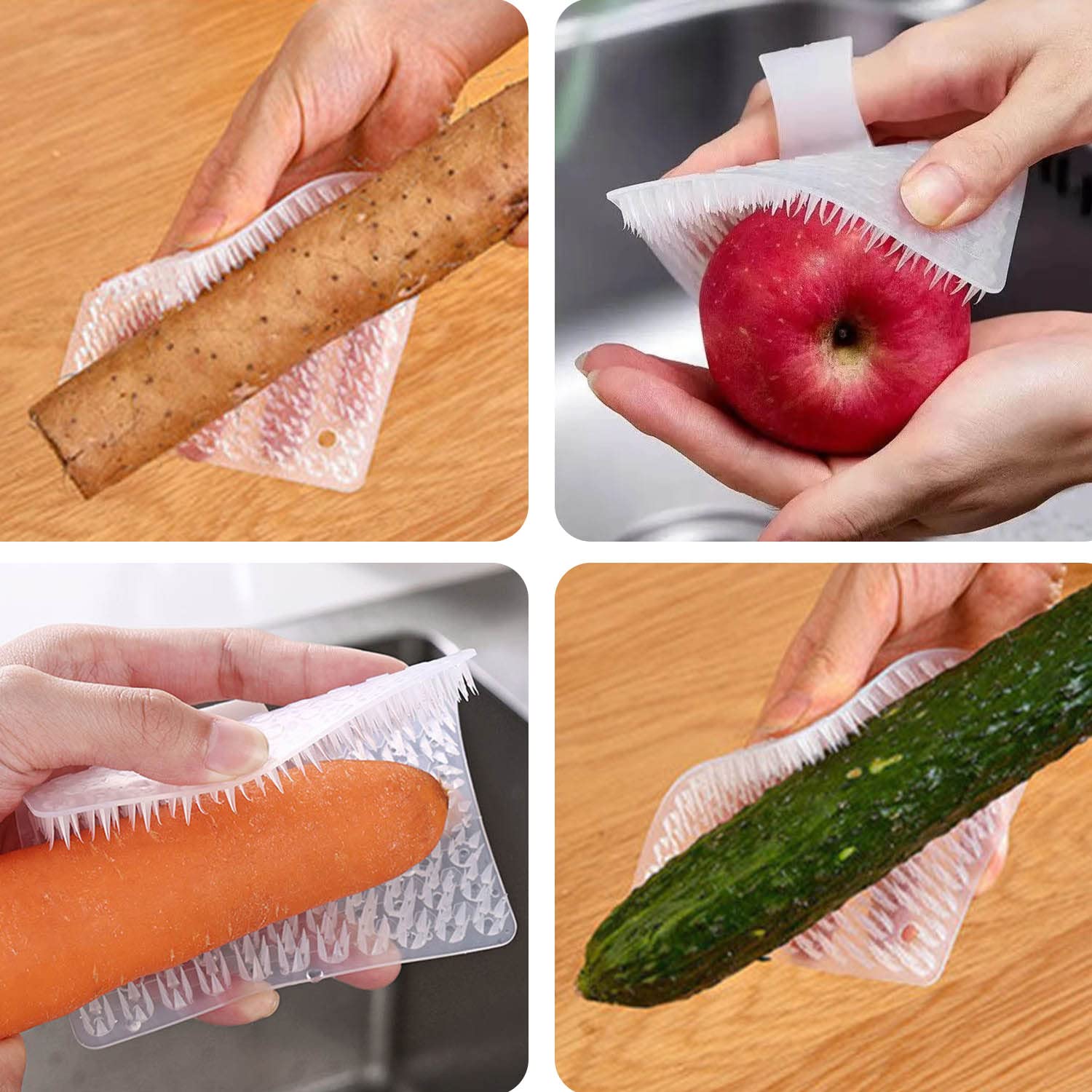 4 Spazzole Per Pulire Frutta E Verdura - Scrubber Multiuso Con Impugnatura Comoda - Foto 12