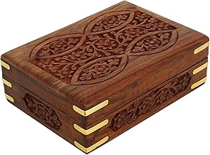 Ajuny Wooden Jewelry Storage Box Eye Floral Design Decorative Keepsake Trinket Holder Gifts