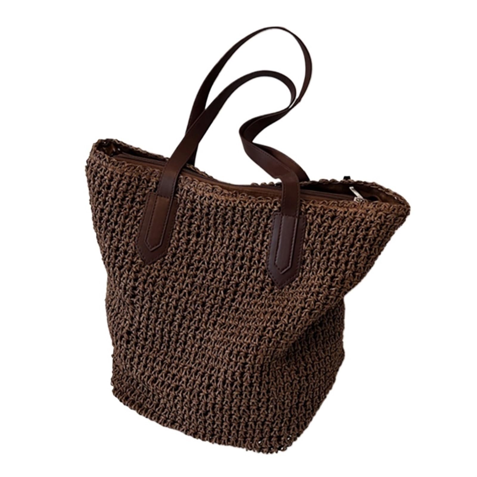 Ebzfaso Coffee Woven Straw Shoulder Bag