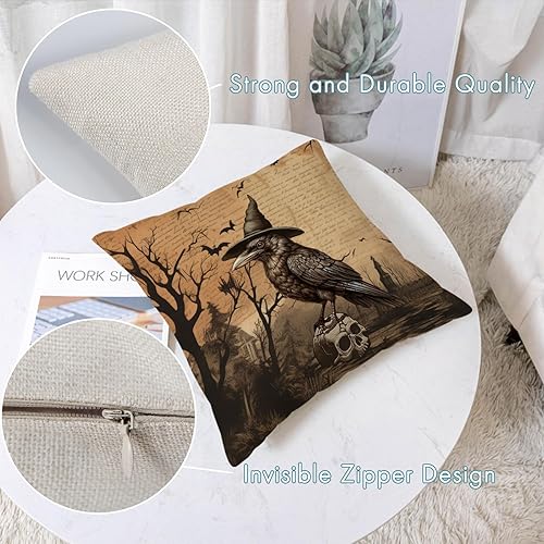 Miniatura 2 de Juego de 4 fundas de almohada de Halloween de 18 x 18 pulgadas, decoración de calabaza, fundas de almohada espeluznantes de fantasmas negros de