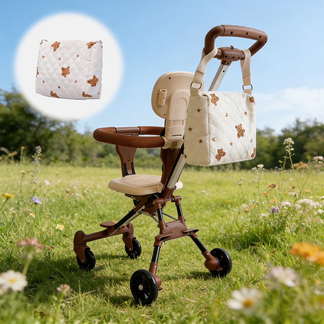 Borsa Mamma Elegante con Ricamo Carino, Borsa Universale per Passeggino, Leggera ma Spaziosa, Design Funzionale per Mamme Moderne, Perfetta per Fare Shopping, Gite e Mezzi Pubblici