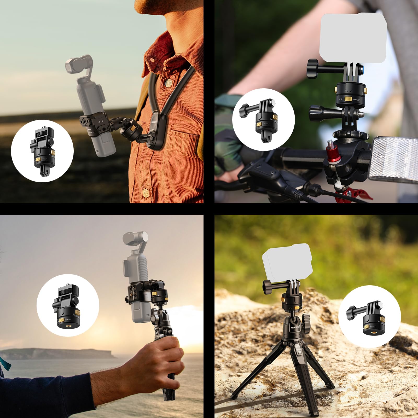 Neewer Kit de montage de caméra 6 en 1,compatible avec Hero13 12 11 Max DJI Osmo Action Insta360,support magnétique à dégagement en métal avec filetage1/4"/doigts pliables pour prises de vue POV,GP-23
