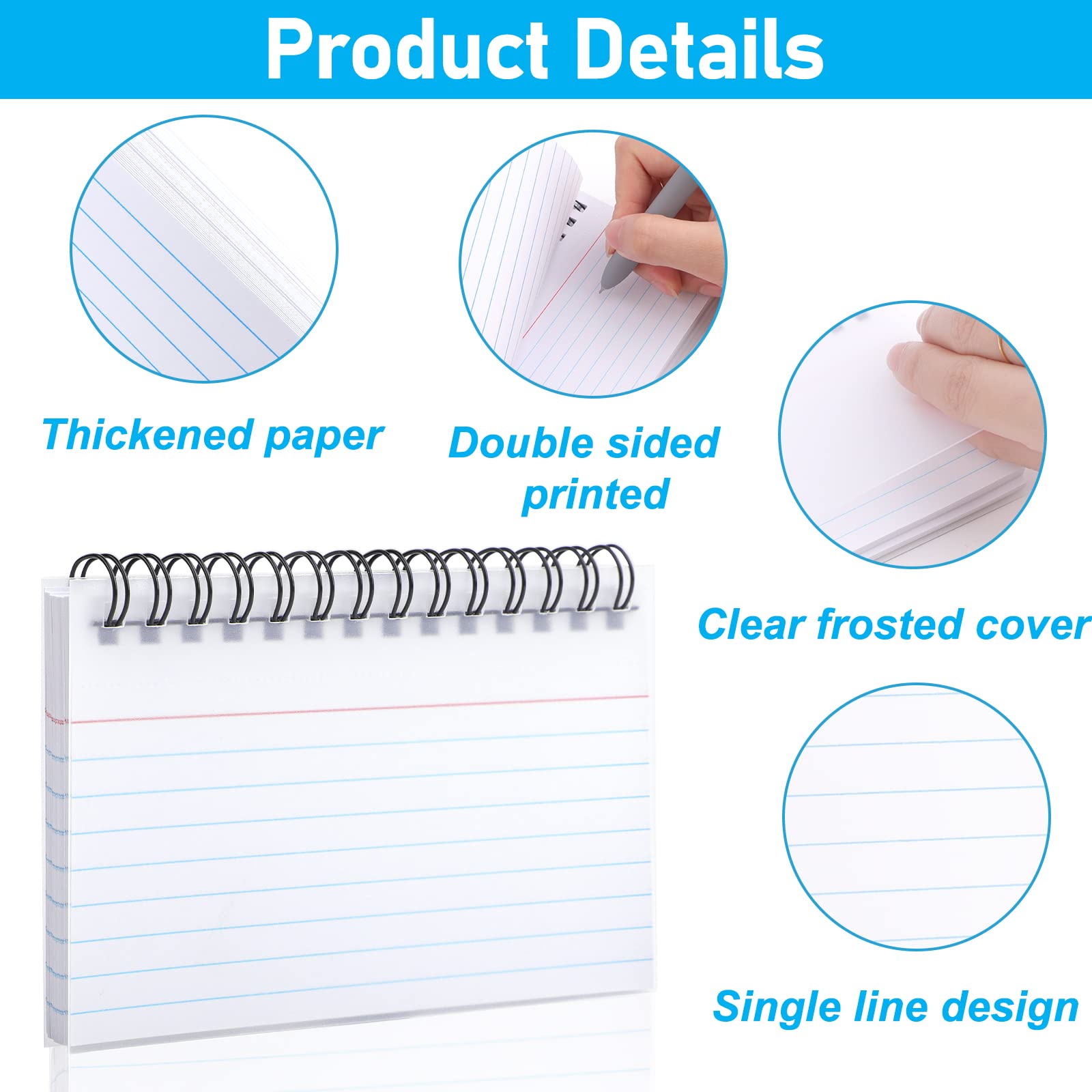 Revision Cards, 200 Sheets Lined Flash Cards Spiral-Bound, Index 3X5 Inches, 4 Packs White Note and Index Tabs - Image 3