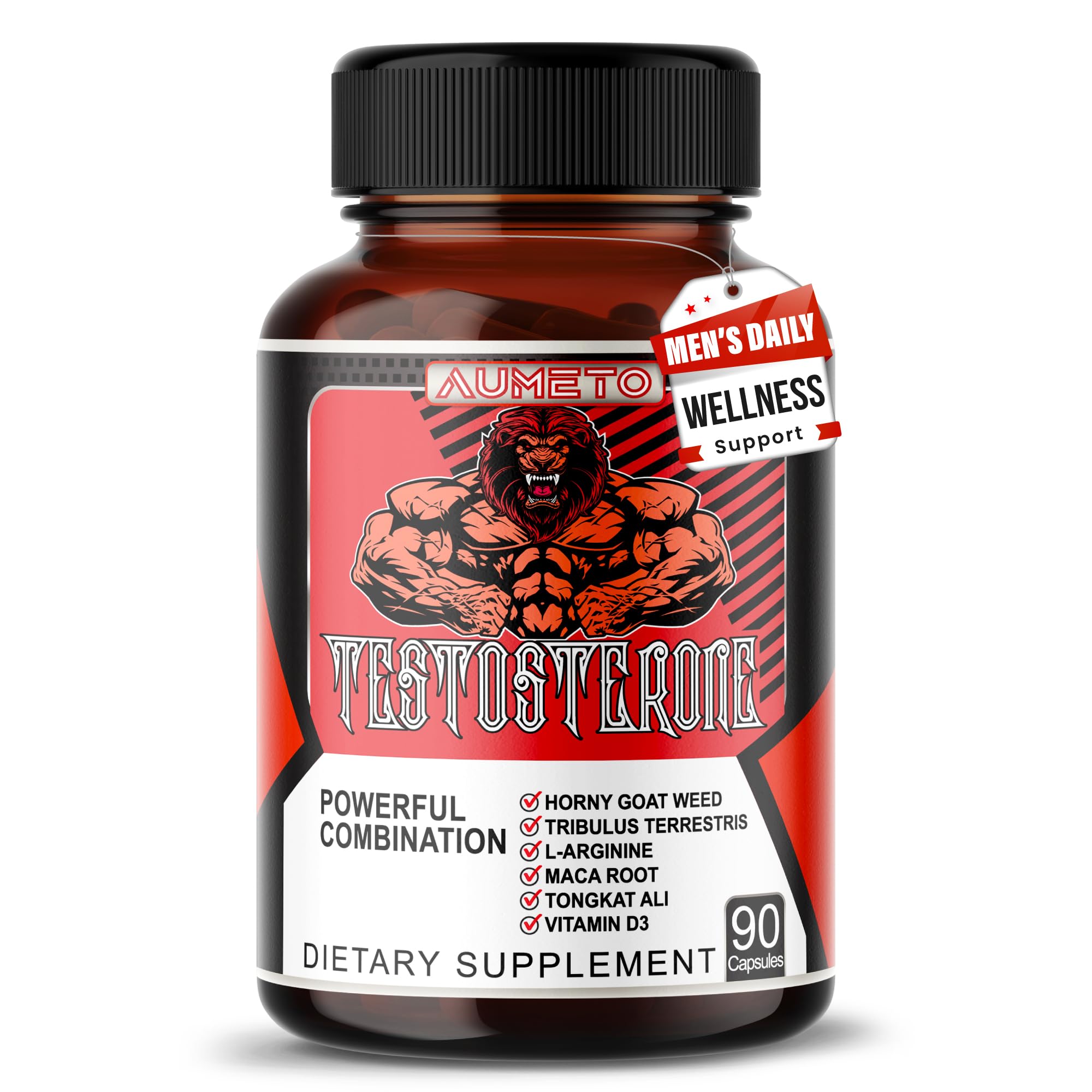 AUMETO Suplemento Botânico com Erva-de-cabra, Tribulus e L-arginina 700 mg, 90 cápsulas