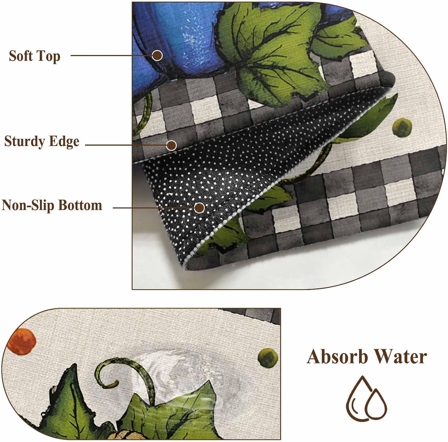 Polka Dot Blue Pumpkins Round Rug 3ft Washable Circle Entryway Rugs Non Slip Autumn Leaves Bow Buffalo Plaid Area Rug Indoor Floor Carpet for Bedroom Kitchen Living Room Home Office Dining Room