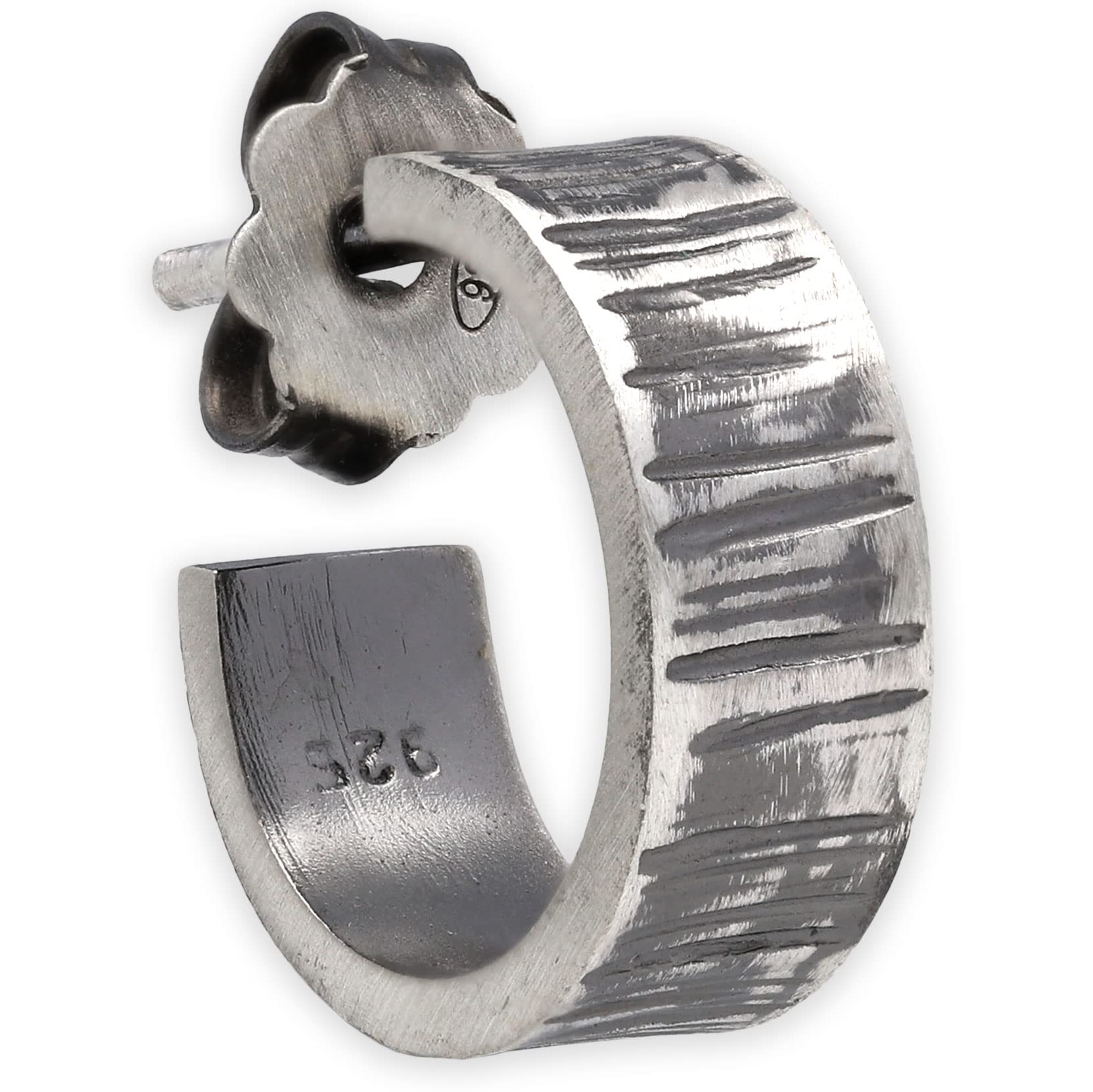 Herren Creole Ohrring Geriffelt aus 925 Sterlingsilber - Strukturierte Huggie - Nickelfrei & Hypoallergen - Einzelner - Handmade by Emmanuela