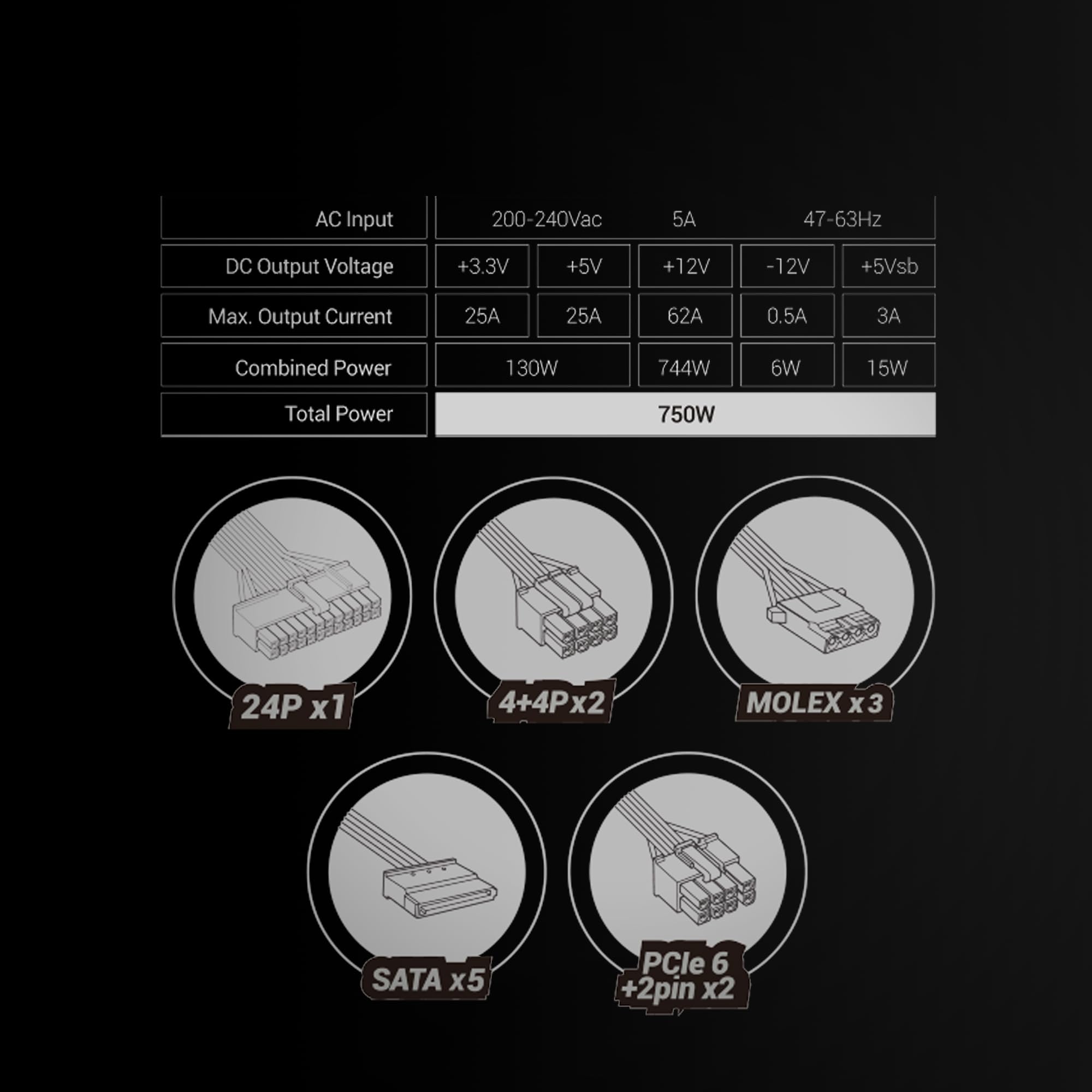 MARS GAMING MPB750SIM, Alimentatore ATX Full Modulare 750W, Garanzia 7 Anni, 80Plus Bronze 230V EU, 90% di Efficienza, Ventola SI Extreme Silence 140mm, Tecnologie AI2-RPM, DC-DC e SMD, Nero