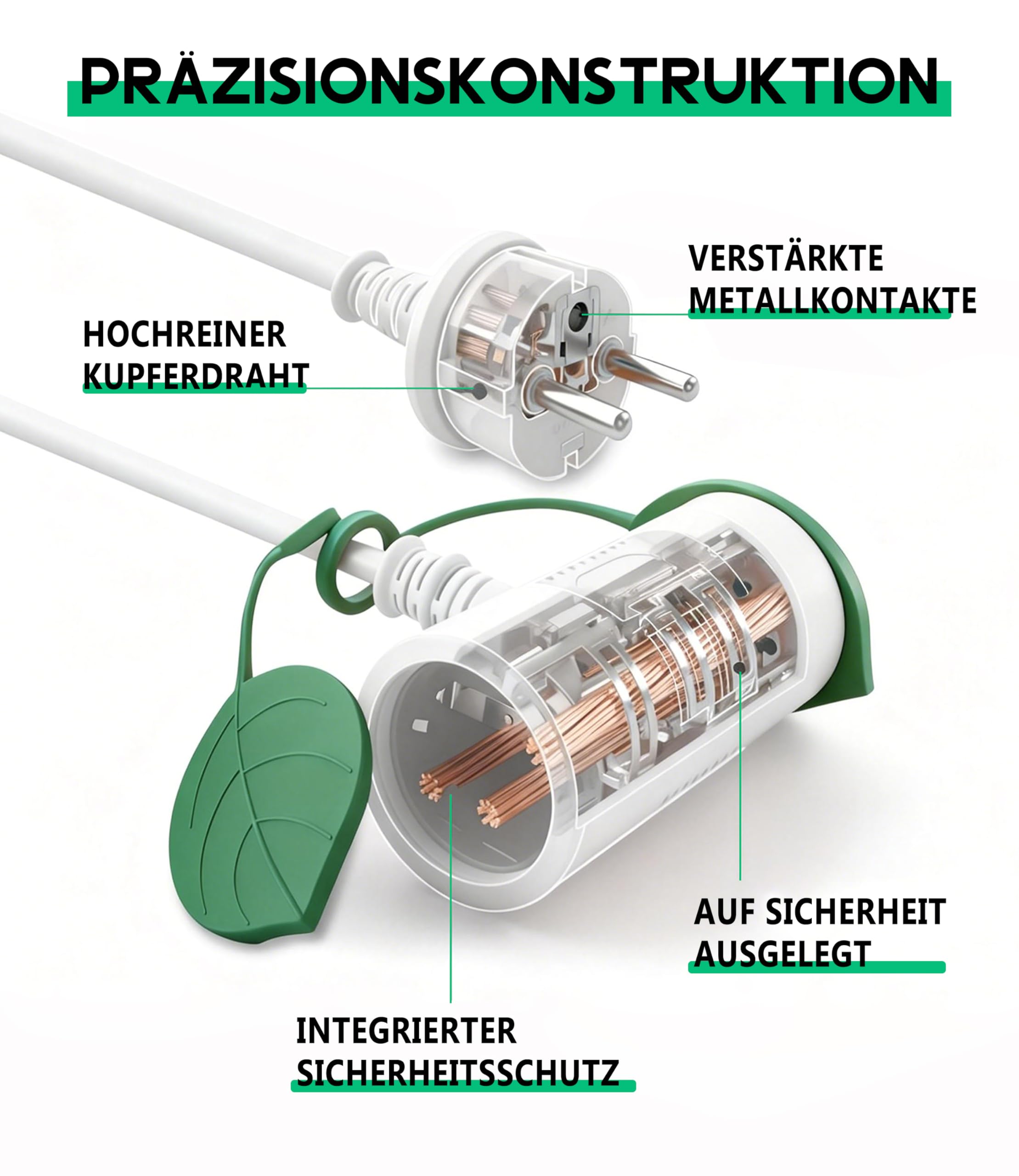 XINWANG 20m IP44 H05VV-F Verlängerungskabel, Weiß, 2 Schuko | H05VV-F 3G1,5mm² mit 2 geschützten Schuko-Steckdosen für zeitweisen Außeneinsatz im Garten, auf Terrasse und bei DIY