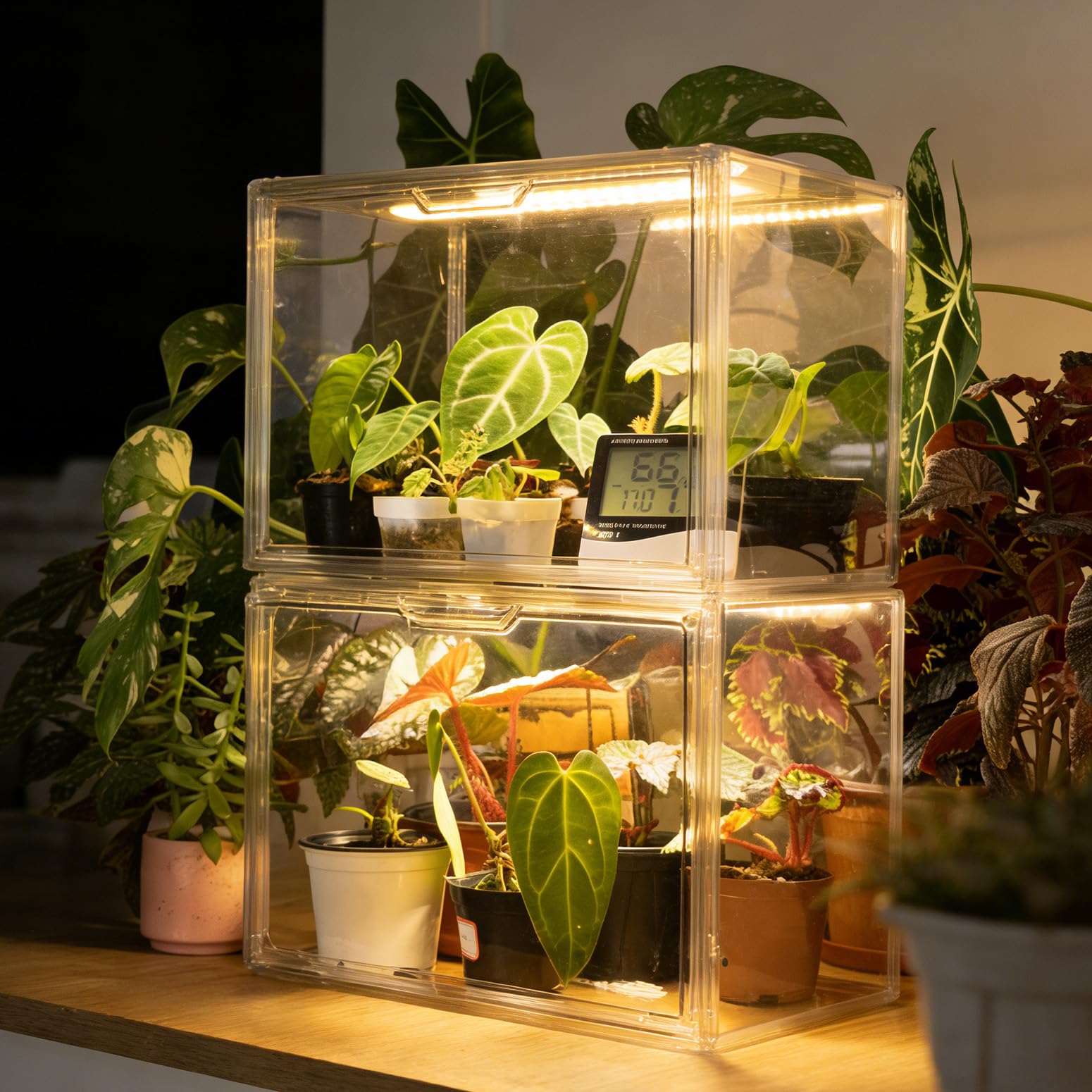 Bstrip Indoor Greenhouse with Grow Light, Plastic Display Cases