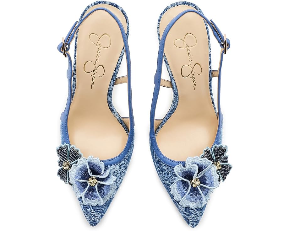 Jessica Simpson Pilitia 3D Floral Denim High Heels - Top View