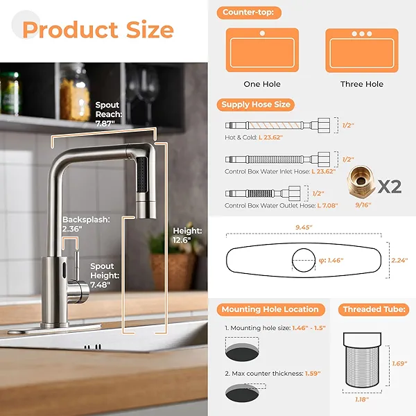Charmingwater Touchless Kitchen Faucet with 5 Modes Pull Down Sprayer, Single Handle Stainless Steel Motion Sensor Faucet for Kitchen Sink, Brushed Nickel
