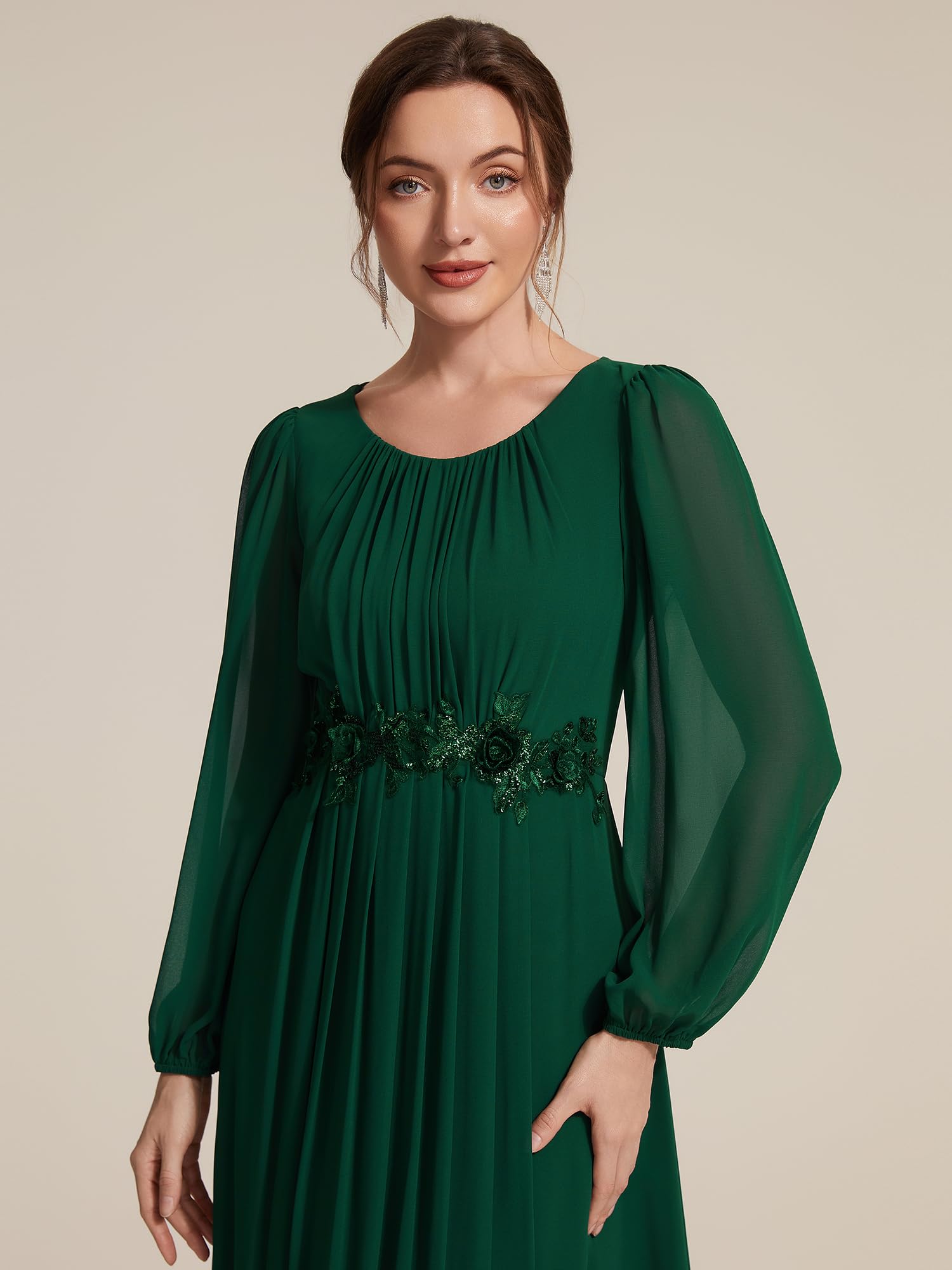 Ever-Pretty Robe Invitée Mariage Longue en Mousseline Manches Bouffantes A-Ligne EE02823