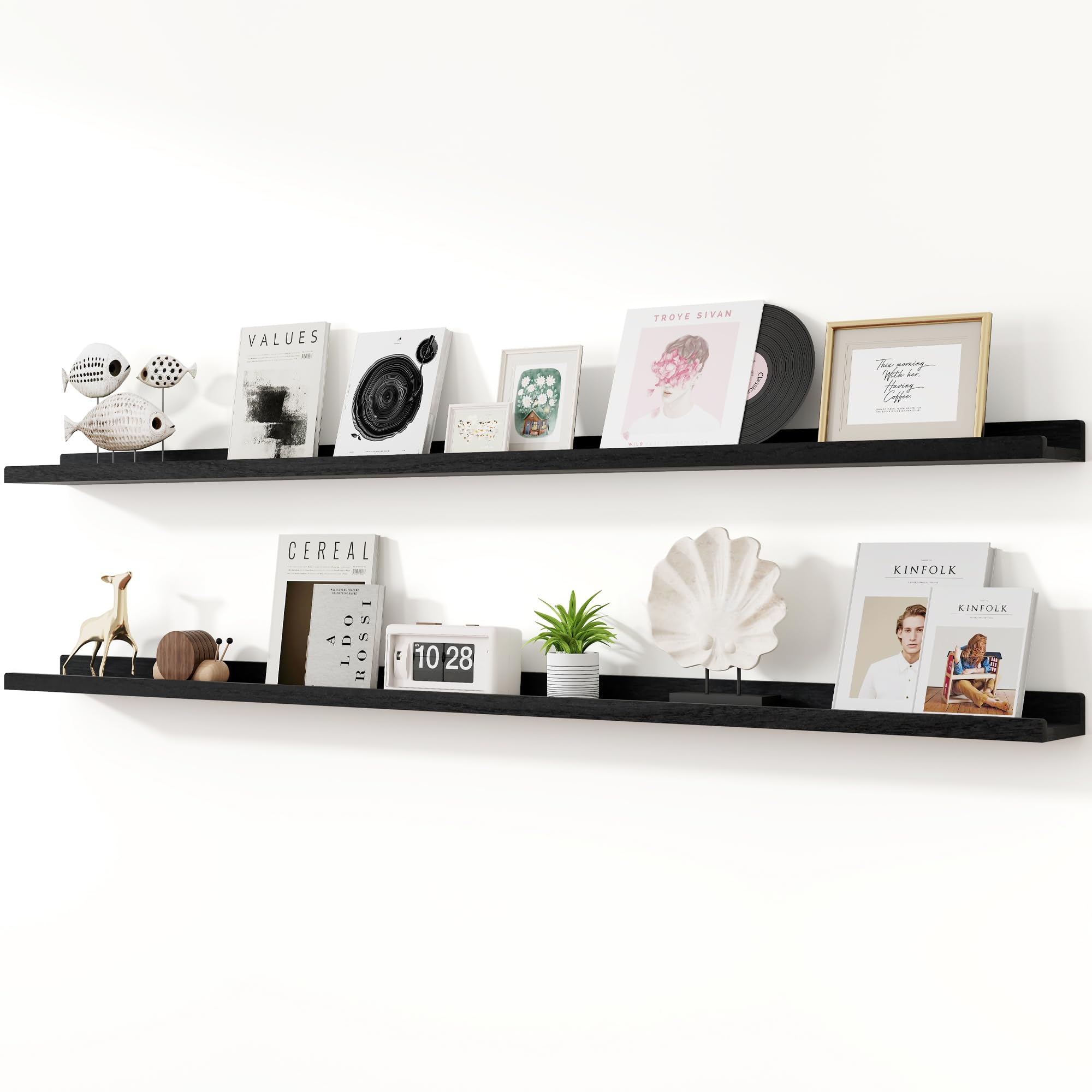 RICHFOCUS Floating Shelves for Wall, 72 inch Solid Wood Picture Ledge Shelf for Wall Storage, Nursery Book Shelves with Lip for Living Room Bathroom