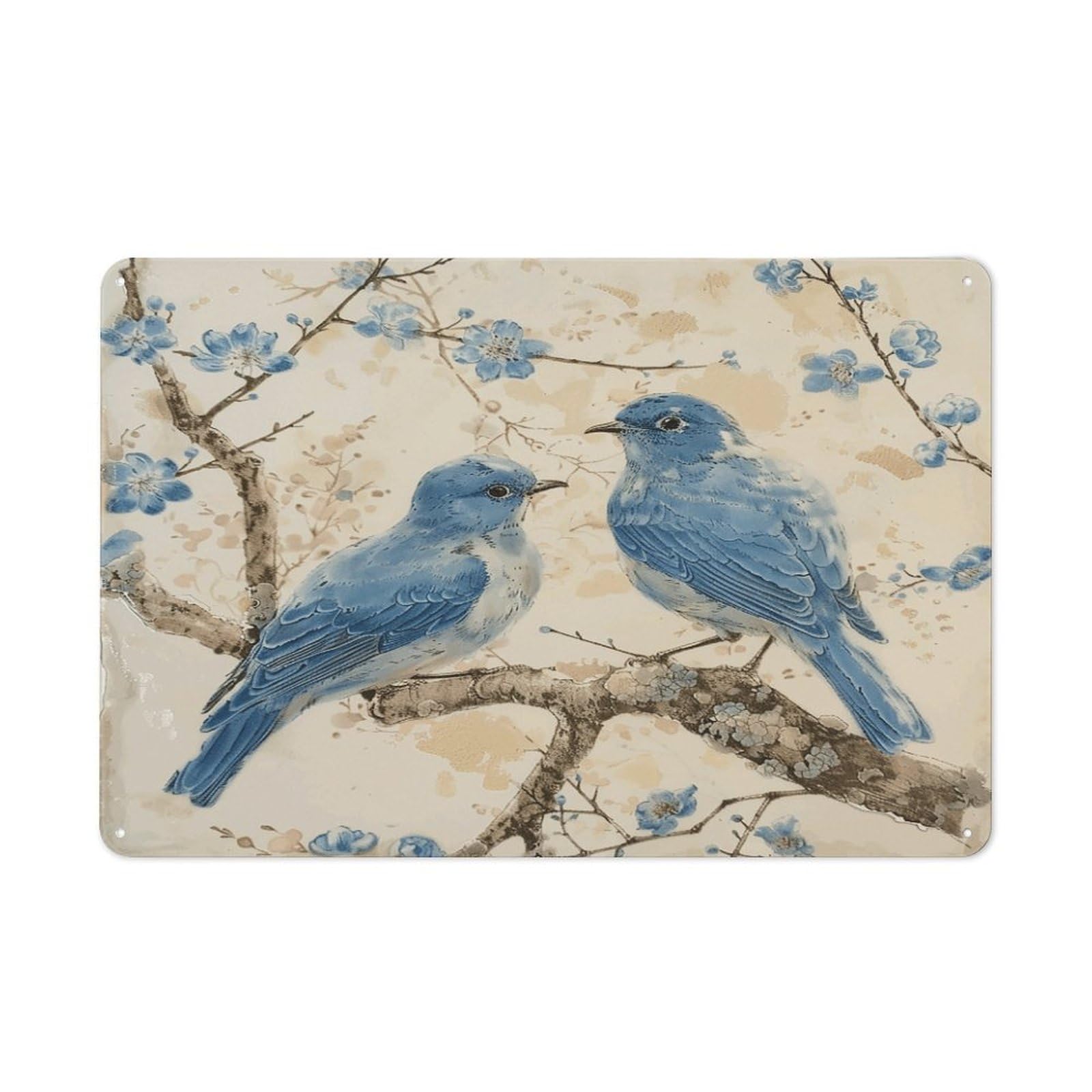 Bluebird on The Branch Metal Sign 20x30cm Modern Tin Signs Indoor Outdoor Wall Art Deco for Home, Office, Cafe, Yard & Garden