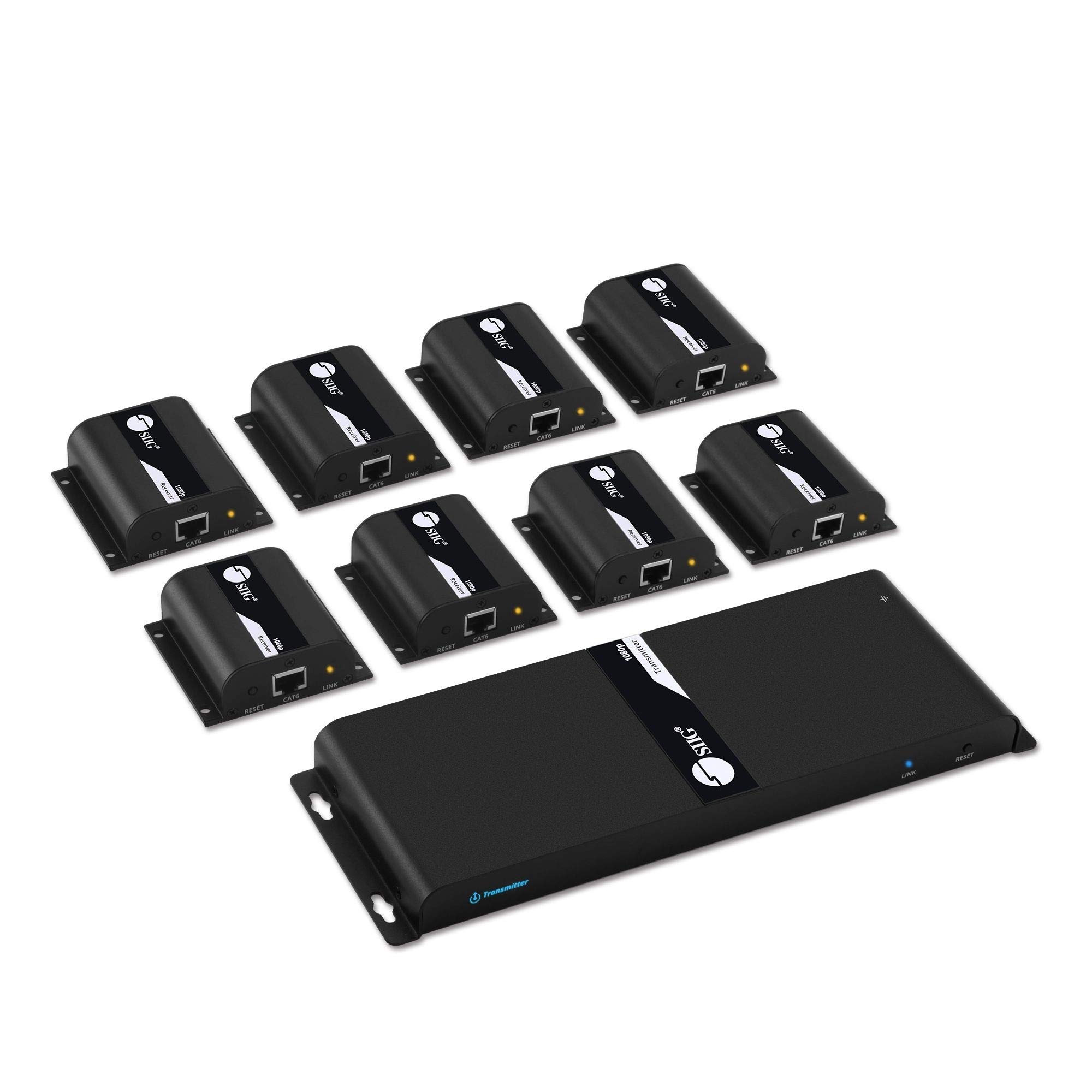SIIG 1080p HDMI Extender Splitter Over CAT5e/6 Ethernet 1 in 8 Out 130ft - 8 Port Extender, IR Extension and EDID Pass-Through (CE-H24811-S1)