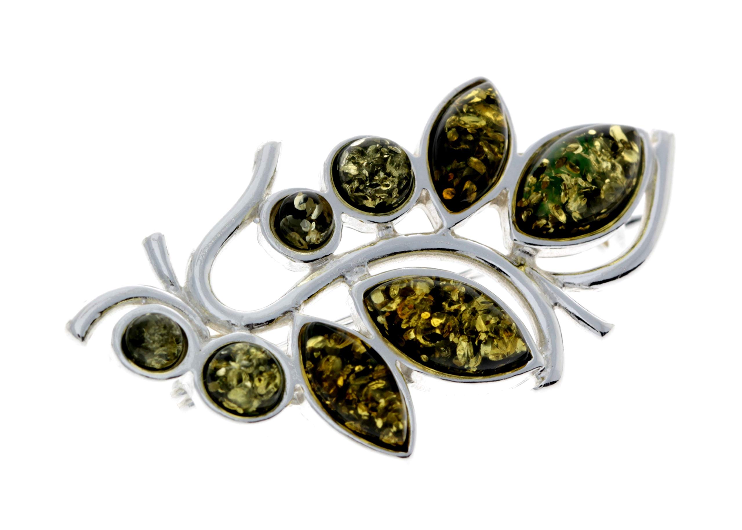 SilverAmber Jewellery UK – Echter baltischer Bernstein & Sterlingsilber exklusive moderne Multistones Brosche – M804, Sterling-Silber Edelstein, Bernstein