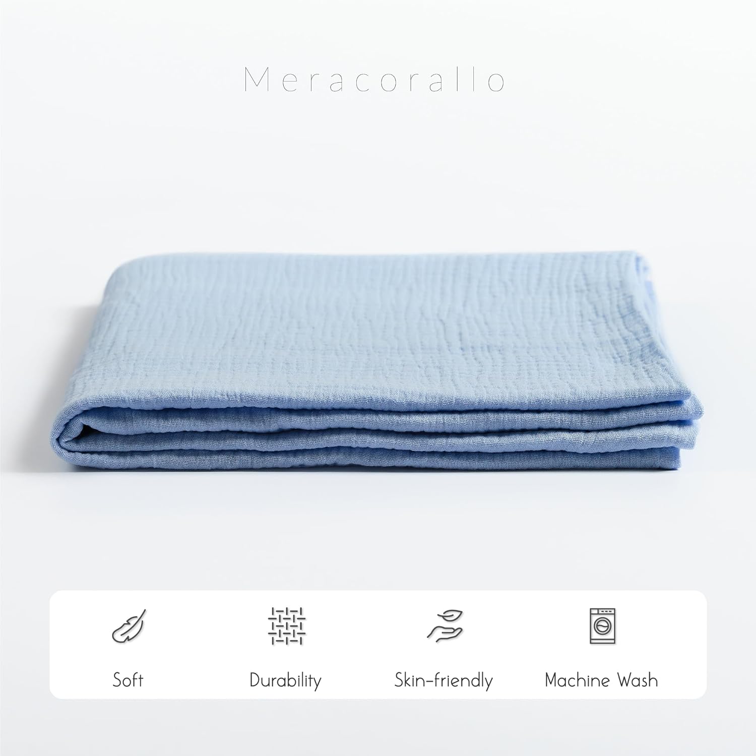 Meracorallo Muslin Swaddle Blanket, 100% Cotton Receiving Blanket Soft and Breathable Swaddle Wrap for Baby Boys and Girls, Sky Blue - Image 4