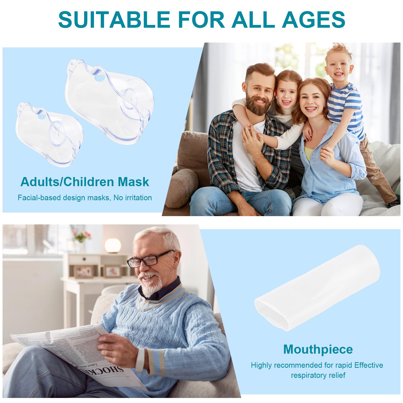 Nébuliseur Portable Silencieux, Nebulisateur Inhalateur pour Adultes et Enfants, Nébuliseur Rechargeable avec 2 Masques et Embout, Machine de Nébuliser, Aérosol Inhalateur pour La Maison Les Voyages
