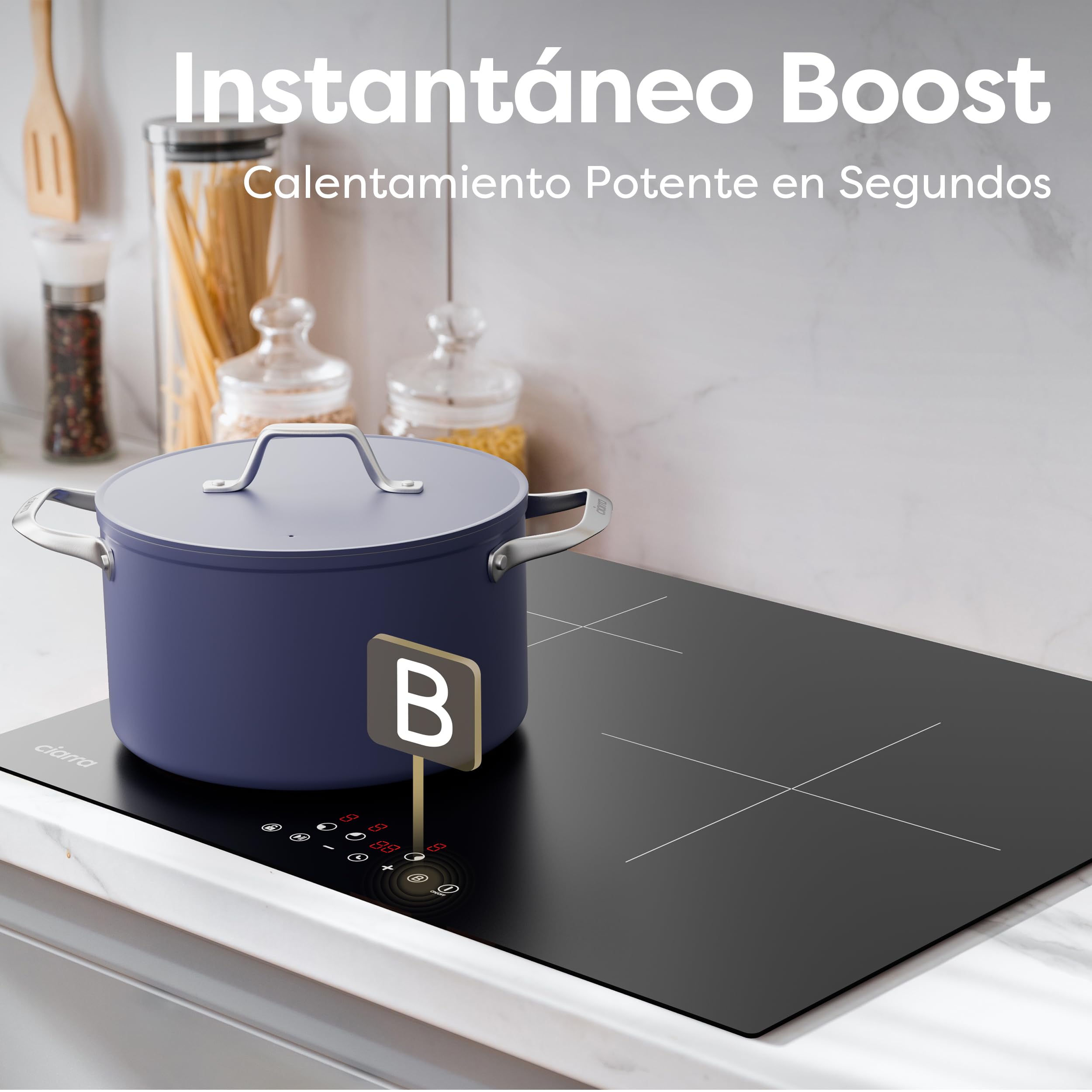 CIARRA Placa Induccion 3 Fuegos 6200W 60cm, CBBIH3 | Limitación de Potencia, Booster, Función Pausa, Temporizador, Bloqueo de Seguridad