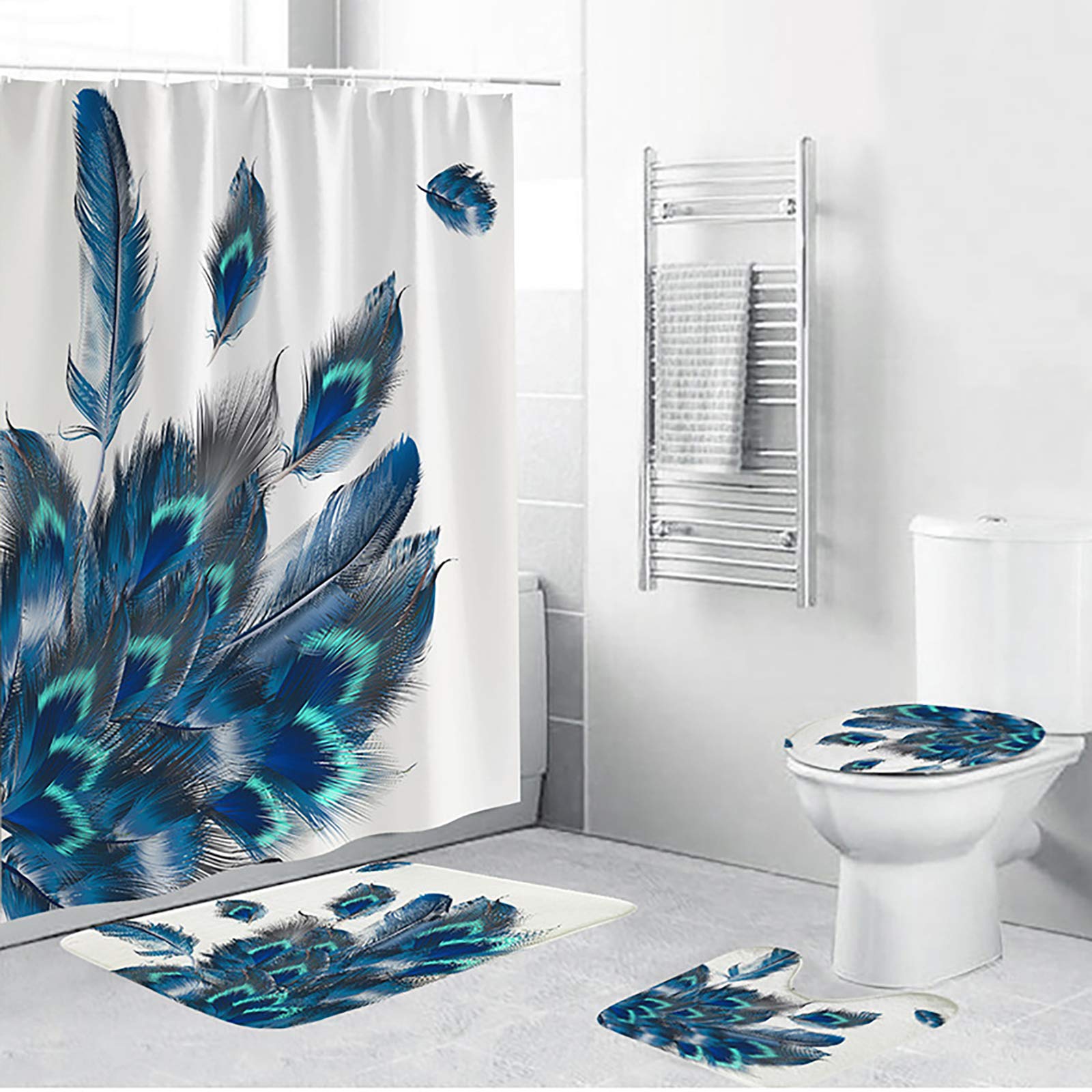 Rideau de douche tissu lavable et tapis de douche absorbants texture antidérapante