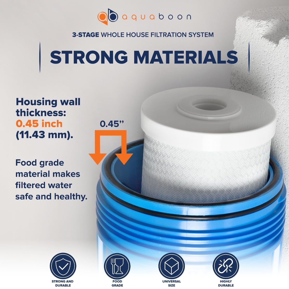 Aquaboon Sistema de filtro de agua de 3 etapas para toda la casa con filtro de reducción de agua de sedimentos de 5 micras 20 x 4.5 pulgadas, antiincrustación, filtro de reducción de cloro de carbono