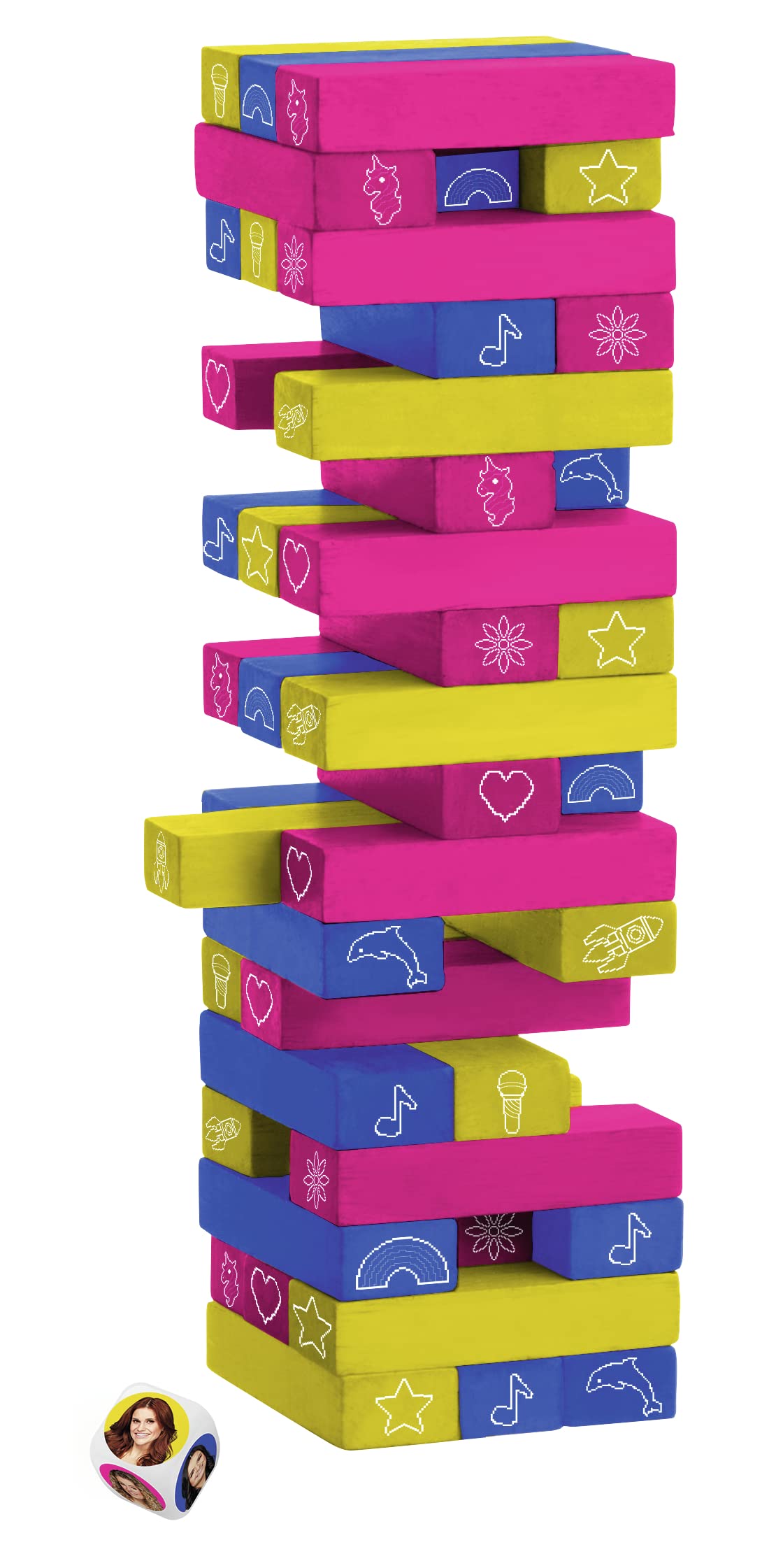 K3 Action Game - Rainbow Tower - with 54 Stacking Blocks and dice