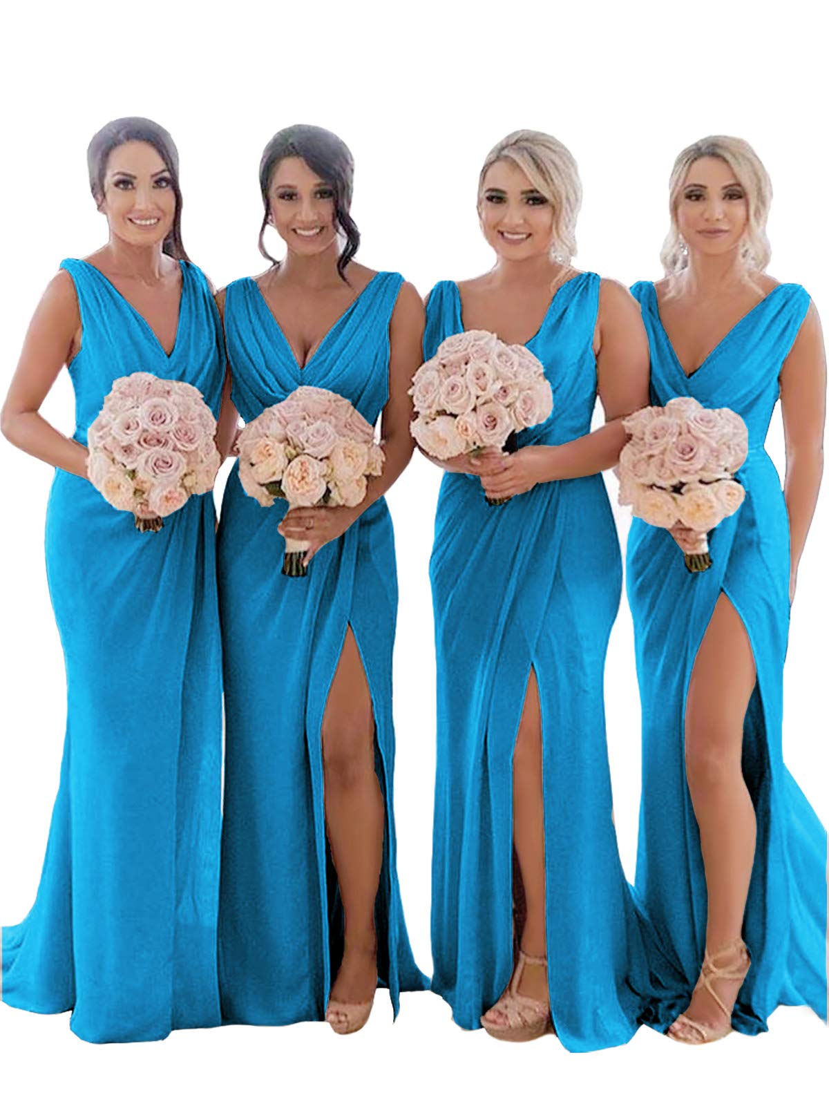 BOLENSYE Women's Cowl Neck Bridesmaid Dresses Long Ruched Chiffon Wrap Slit Formal Evening Party Gown for Bridal Events and Special Occasions