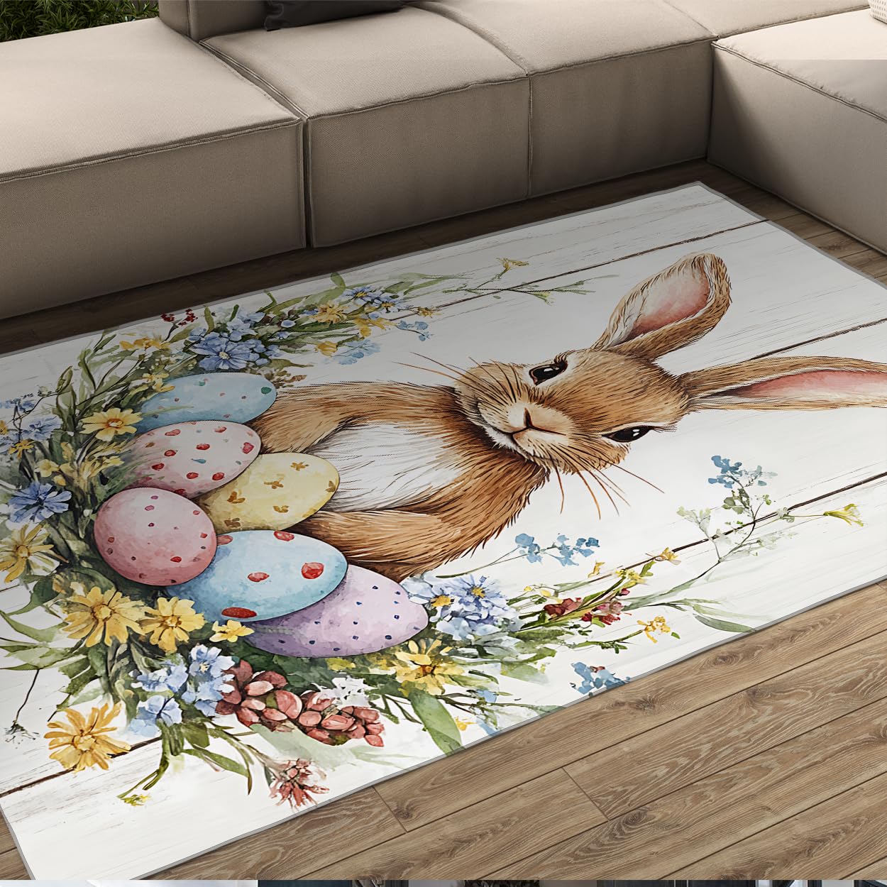 Tapis de Dessin Animé de Pâques 80x150cm avec Lapin Mignon pour Salon