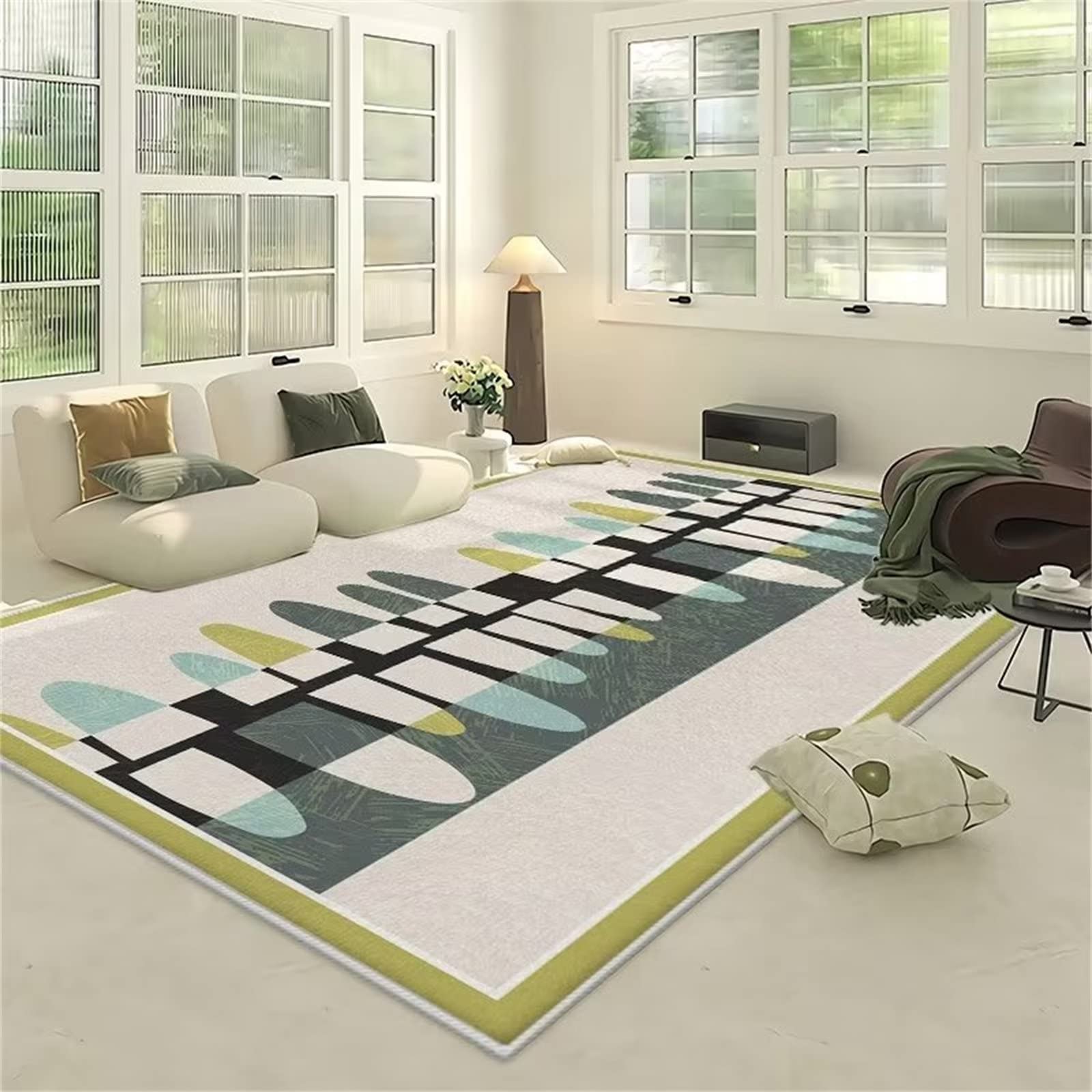 Alfombra de yoga lavable antiestática para sala de estar, accesorios para sala de estar, color verde oliva, 120 x 140 cm