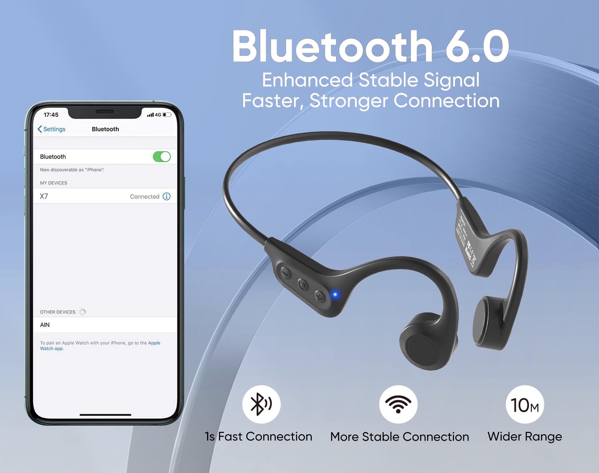 Cuffie a conduzione ossea, auricolari wireless Bluetooth 6.0 a orecchio aperto, IPX6, resistenti al sudore, 26 g, cuffie sportive per corsa, ciclismo, palestra, escursionismo, tempo di