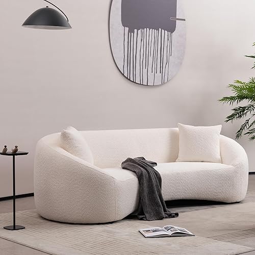 Miniatura 7 de Sofá curvado moderno de 93.31 pulgadas, sofá de tela Boucle Teddy de 3 plazas con 2 almohadas, cómodos sofás para sala de estar, dormitorio,