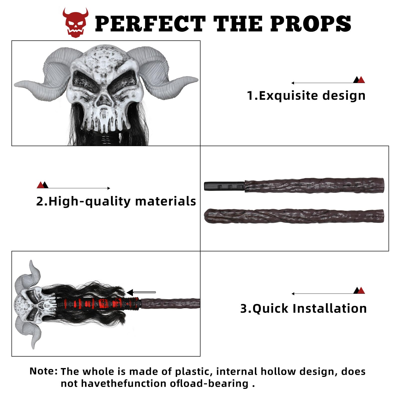 Spinosaurus 38" Halloween Wizard Staff Voodoo Skull Staff Wicked Sheep Horn Elder Wand Gothic Fancy Dress Cane Voodoo Costume Accessories - Image 3
