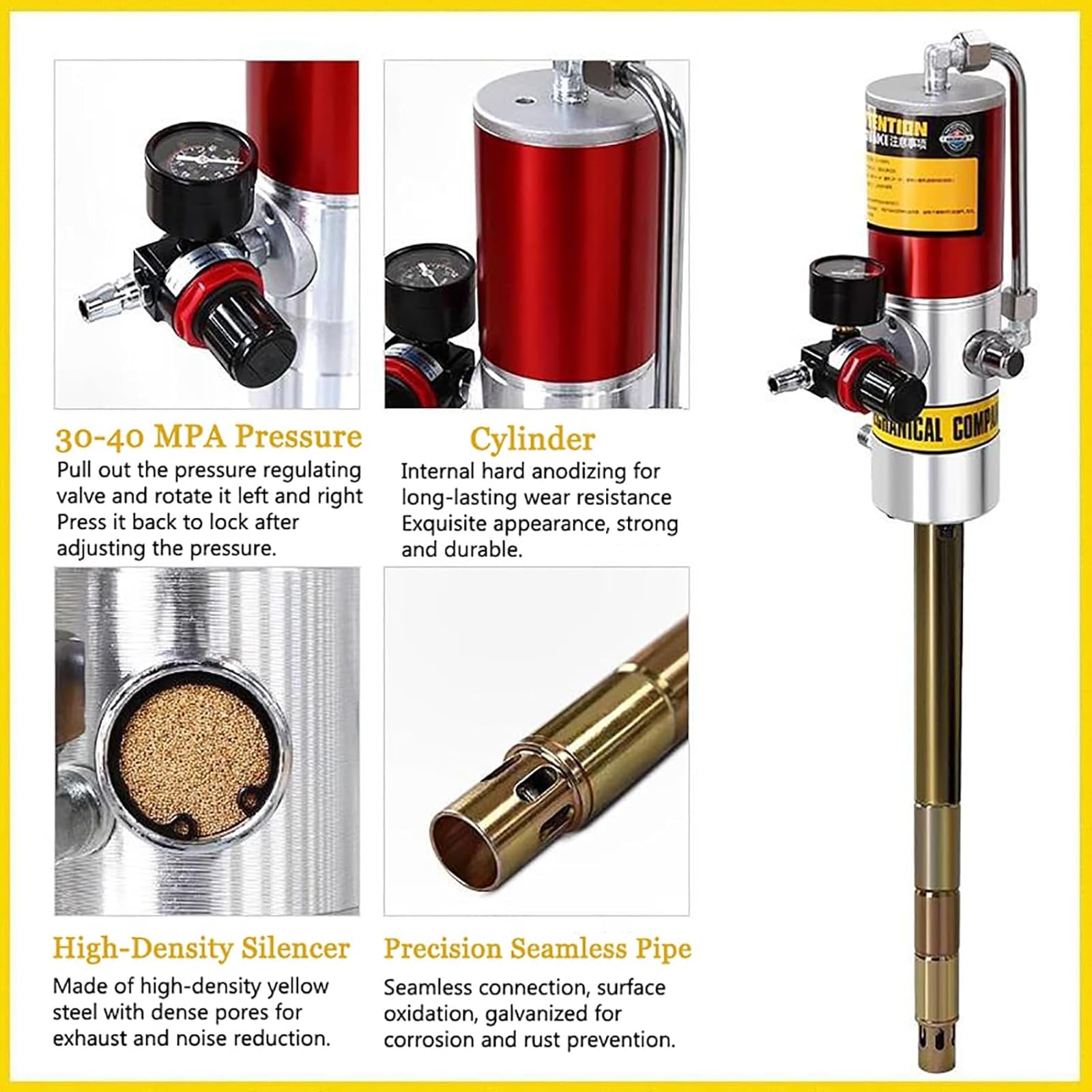 Pneumatyczna pompa smarowa, ręczna pompa bębnowa olejowa, odpowiednia do bębnów 55 galonów, wyposażona w aluminiowy pistolet do smarowania i wąż 4,9 m, stosunek ciśnienia: 50:1, do