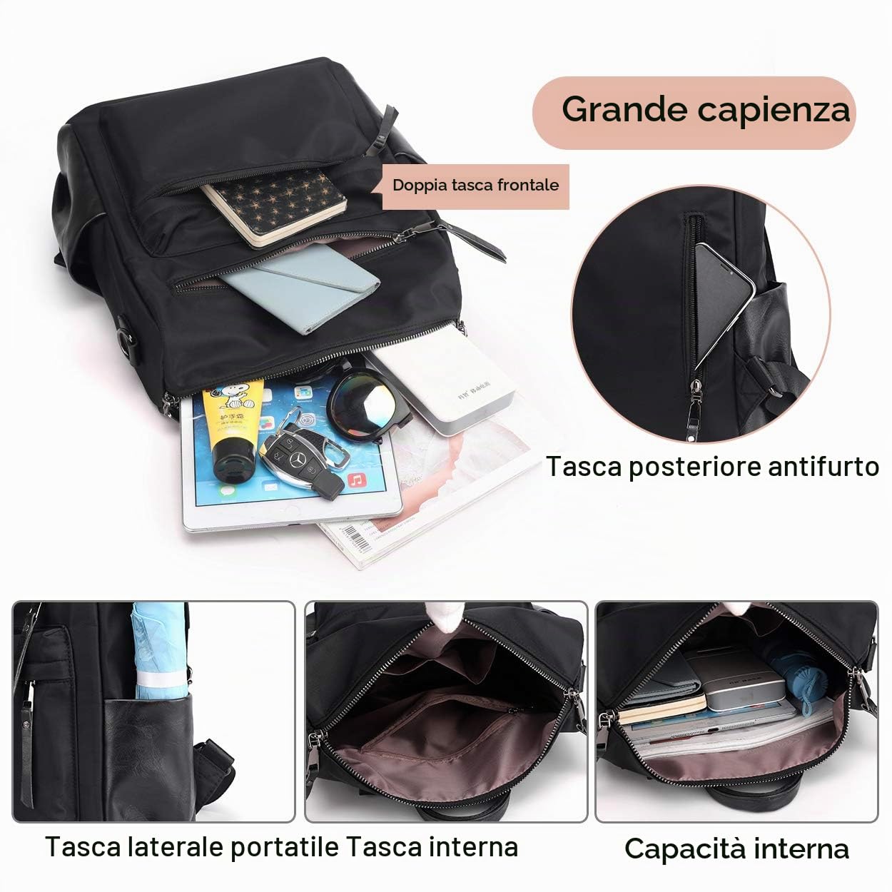 ZOCILOR Zaino da Donna alla Moda Multifunzionale - Borsa Convertibile in PU, Design Versatile per Viaggio e Uso Quotidiano