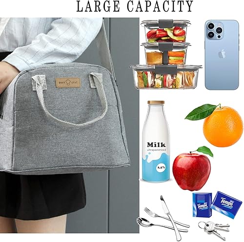 Miniatura 4 de Lonchera térmica para mujeres y hombres, bolsa de almuerzo grande reutilizable con cinturón de hombro ajustable, bolsa térmica portátil para el