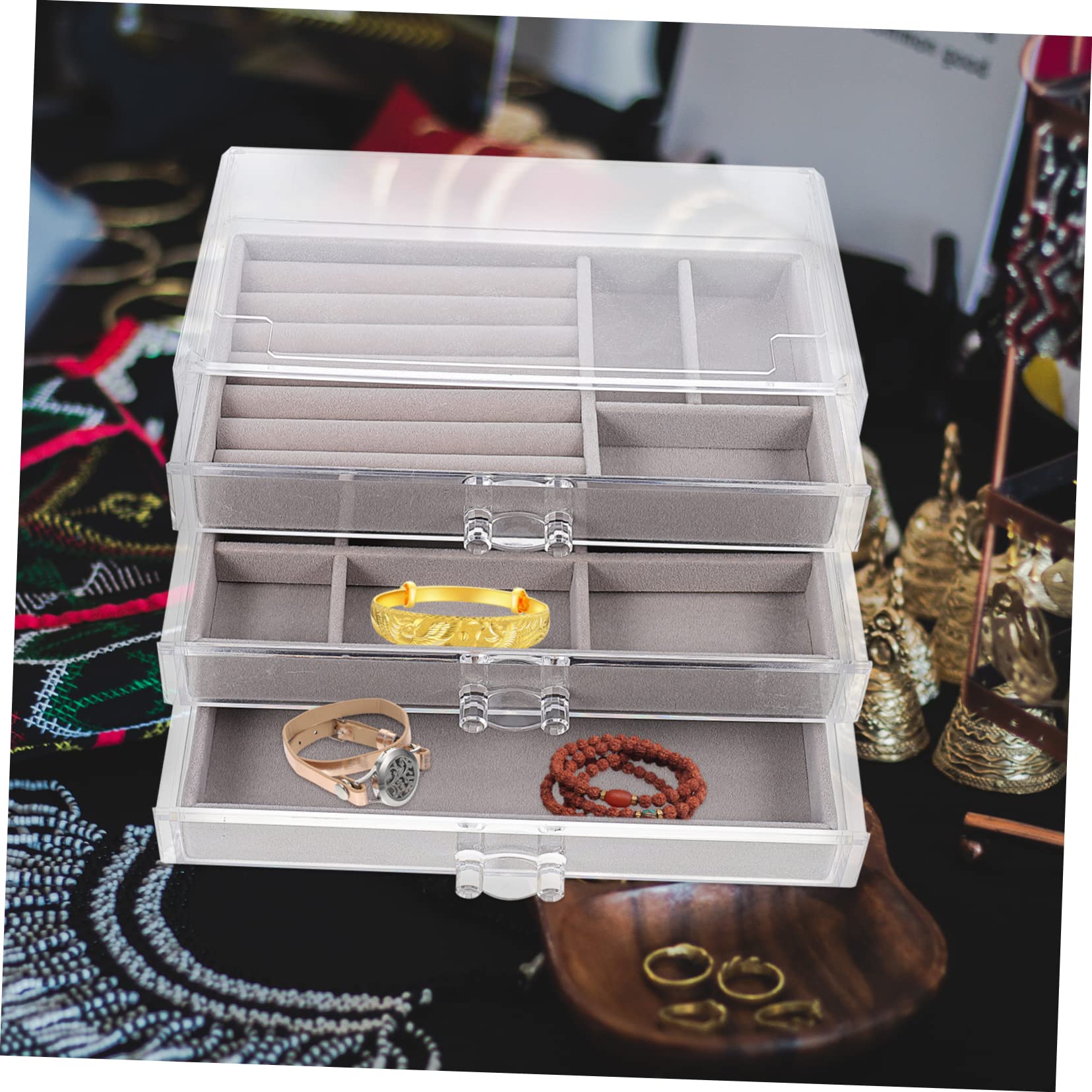 BESPORTBLE Scatola Porta Accessori 3 Scomparti in Plastica e Pelucchi, Organizer da Scrivania per Accessori e Piccoli Oggetti, Design Salvaspazio per Camera da Letto