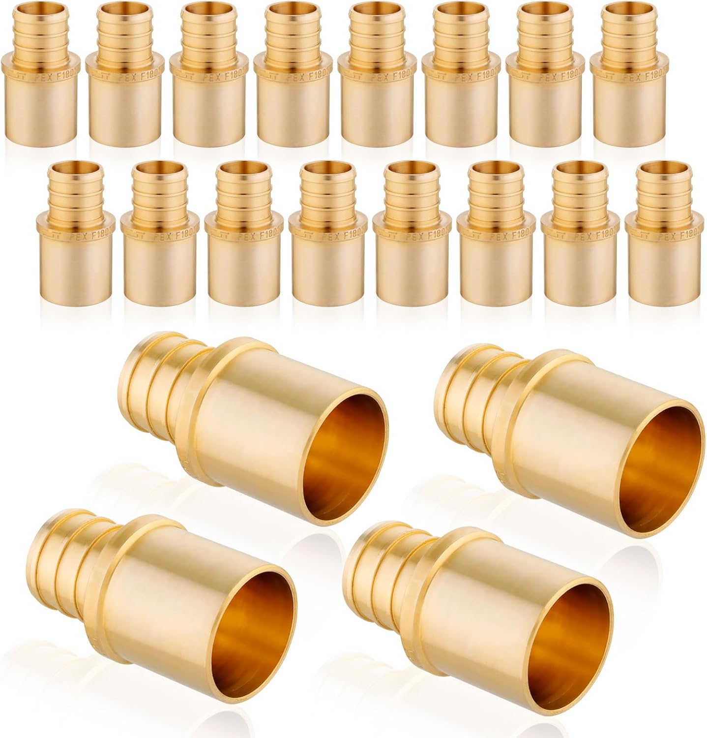 20-Pack HeSun PEX Fittings, 1/2" PEX x 1/2" Male Sweat Adapter (Inside Copper Tube), Brass Crimp Fitting for ASTM F1807(PEX1807284)