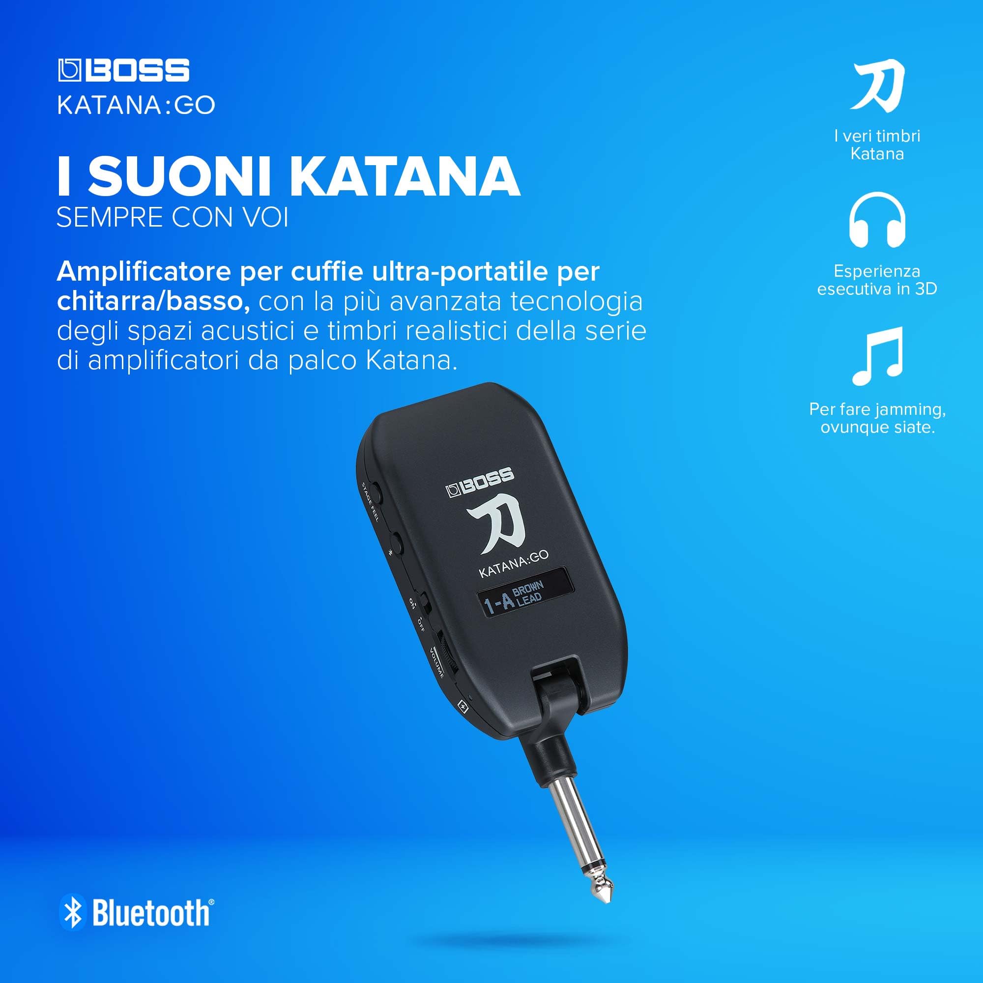 BOSS KATANA:GO Amplificatore per Cuffie per Chitarra e Basso con Timbri Katana e Tecnologia Spazi Acustici