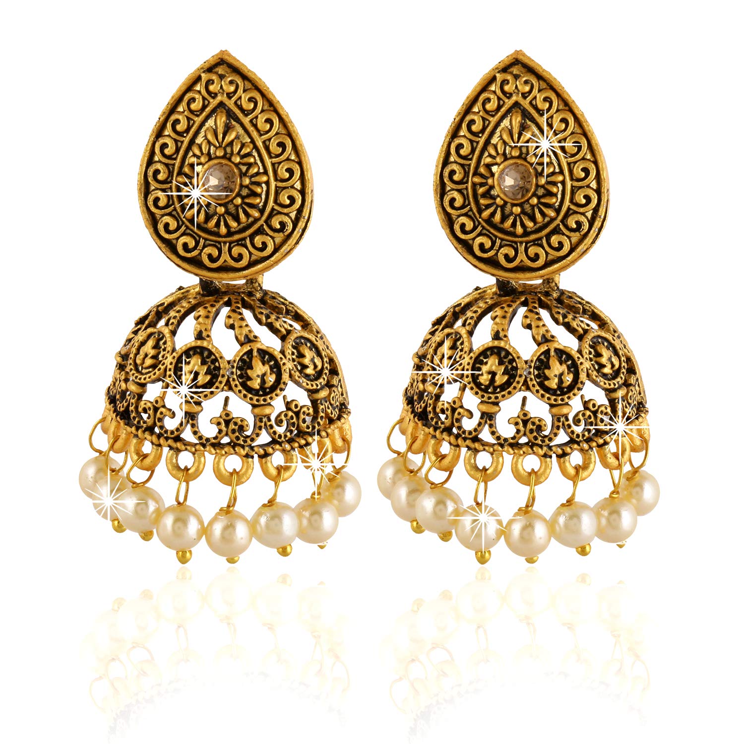 Yellow Chimes Traditional Jhumka/Jhumki Earrings Temple Jewellery Antique Oxidized Matte Gold Plated Pearl Earrings for Womens & Girls (B0828M5BGT) Amazon Price History, Amazon Price Tracker