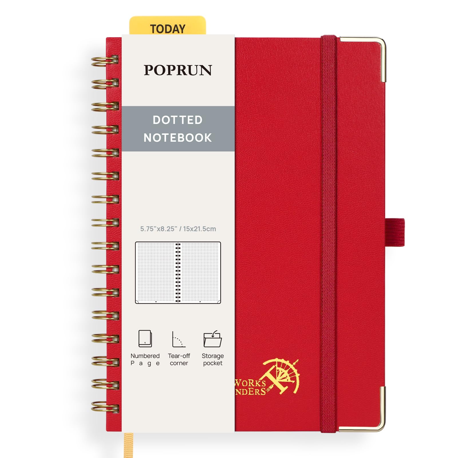 POPRUN Spiral Dotted Journal Notebook, [A5-5.75'' x 8.25''] - 120 GSM Thick Paper, 141 Numbered Pages, Hardcover for Men & Women with Pocket, Index