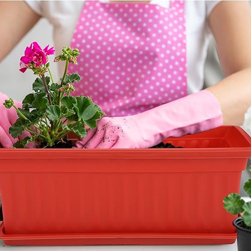 Miniatura 7 de ELCOHO Paquete de 6 macetas rectangulares de plástico para ventana de 17 pulgadas, macetas rectangulares con bandejas para alféizar de ventana,