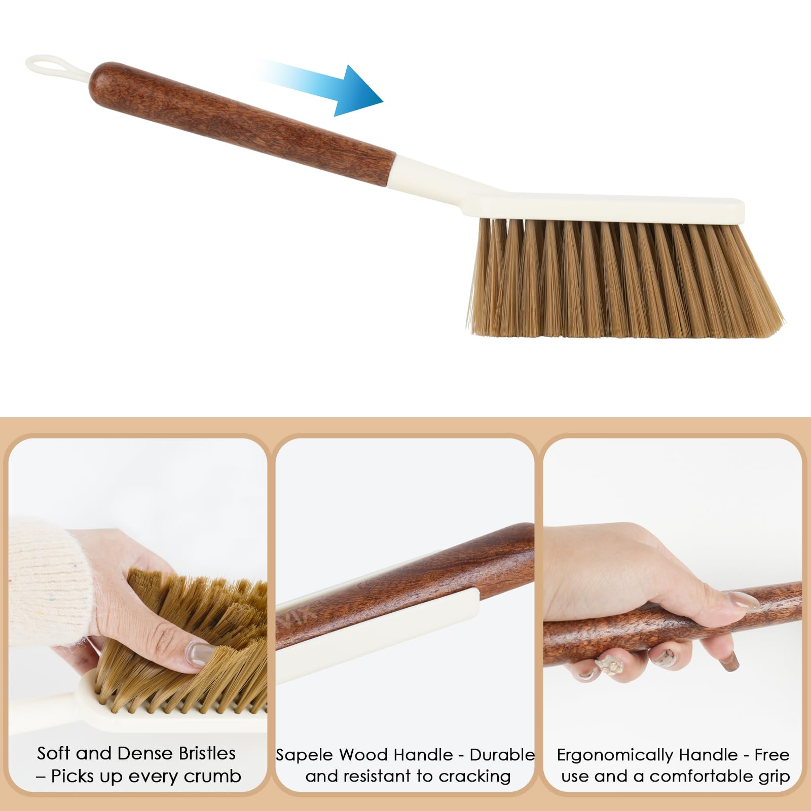 Juego de escoba de mano y recogedor, juego de recogedor pequeño portátil y cepillo con mango de madera de sapele, diseño de dientes, escoba compacta para colgar con recogedor para limpiar