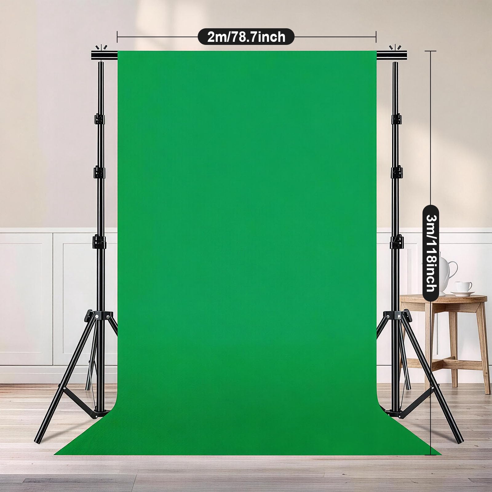 Greenscreen mit Ständer, Fotohintergrund Grün 2 * 3M