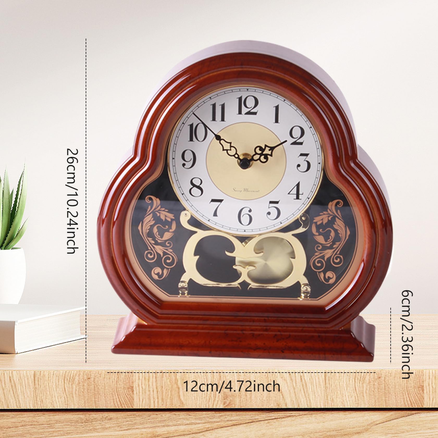 Relojes de repisa para la Sala de Estar Tranquilo Reloj de Manto de Nogal Mesa de Madera de Nuez Vintage Batería Reloj de Mantel con Péndulo Swing Mantel Relojes