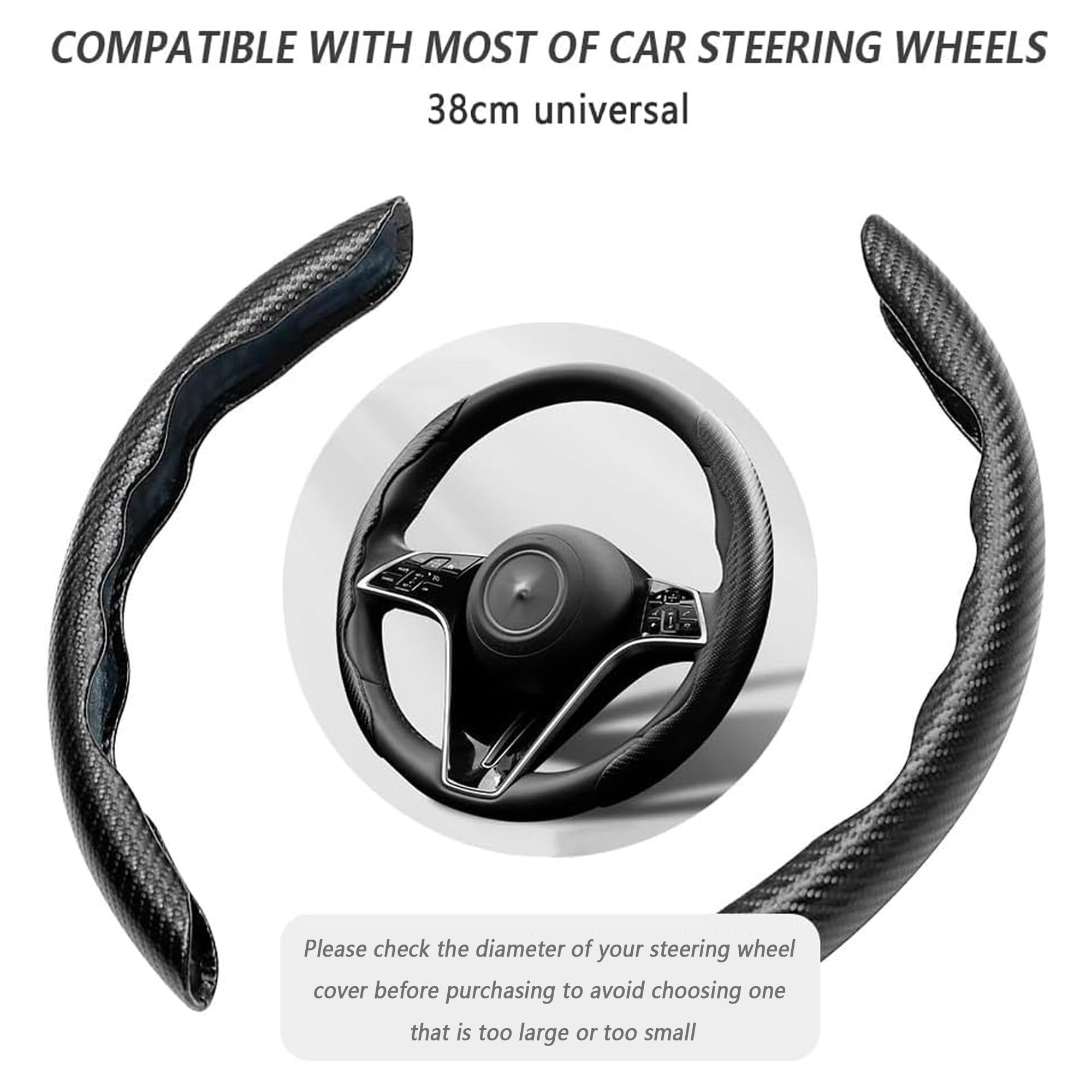 Fibra di Carbonio Coprivolante Auto,Sicuro e Antiscivolo Accessori Auto per Uomini e Donne,Universale 38cm Copri Volante per Auto,Coprimanubrio AAuto per Camion SUV (Nero)