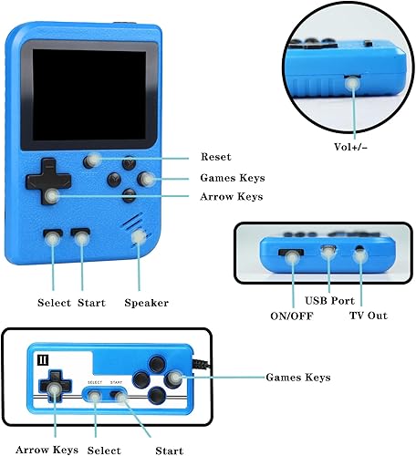 Miniatura 3 de Consola de juegos de mano retro, consola de videojuegos retro portátil con 500 juegos clásicos, pantalla de 3.0 pulgadas, batería recargable de 1020