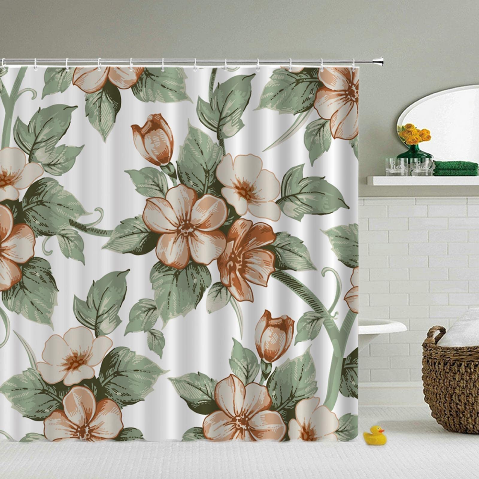 Duschvorhang Mit Tropischen Pflanzen: Bunter, Wasserdichter Vorhang Aus Polyester Für Badewanne & Dusche (152x183 Cm, Inkl. 12 Haken)