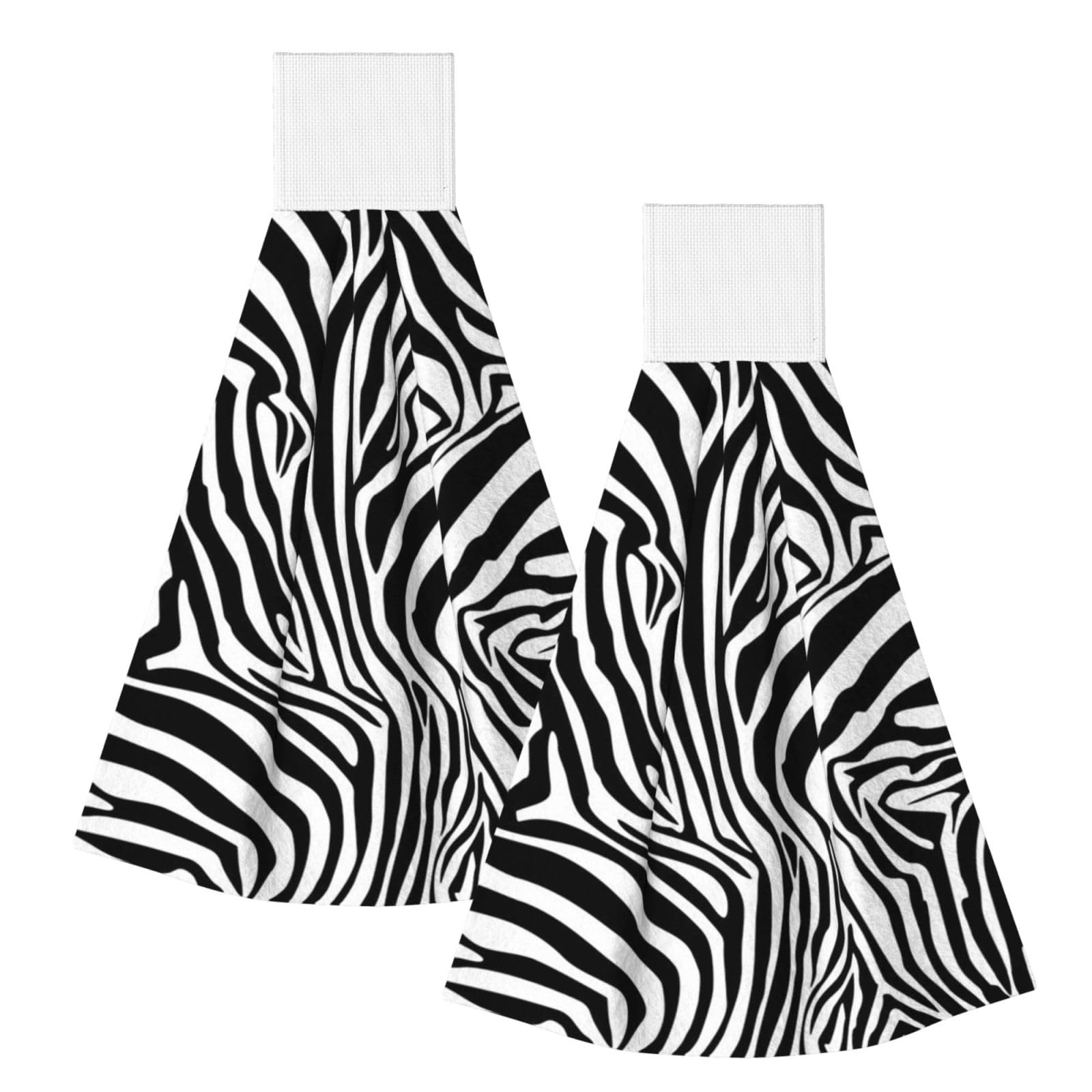 DOPKLNA Zebra Pattern, 2 Pcs Hanging Coral Fiber Hand Towels for Bathroom, Absorbent Kitchen Towels